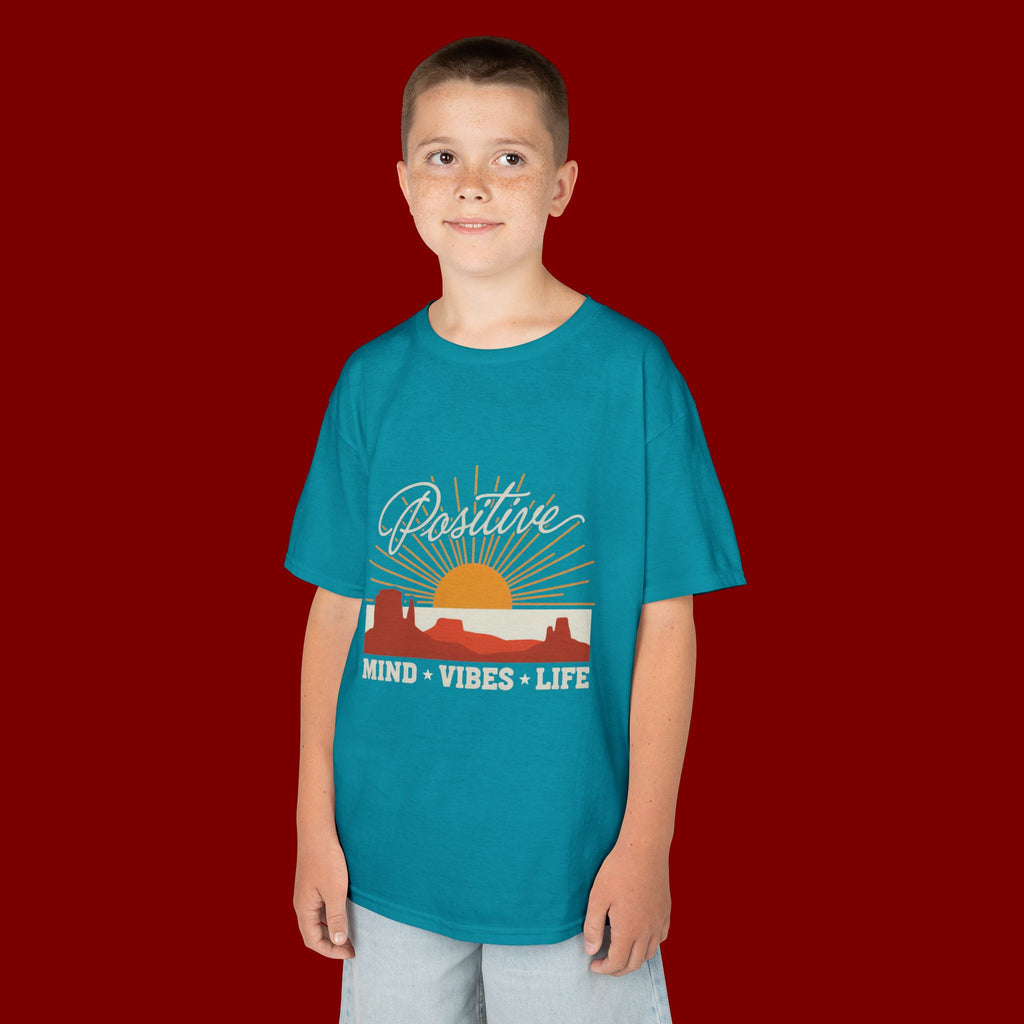 Kids T-Shirt - "Positive" Retro Sunrise Tee (Mind • Vibes • Life)