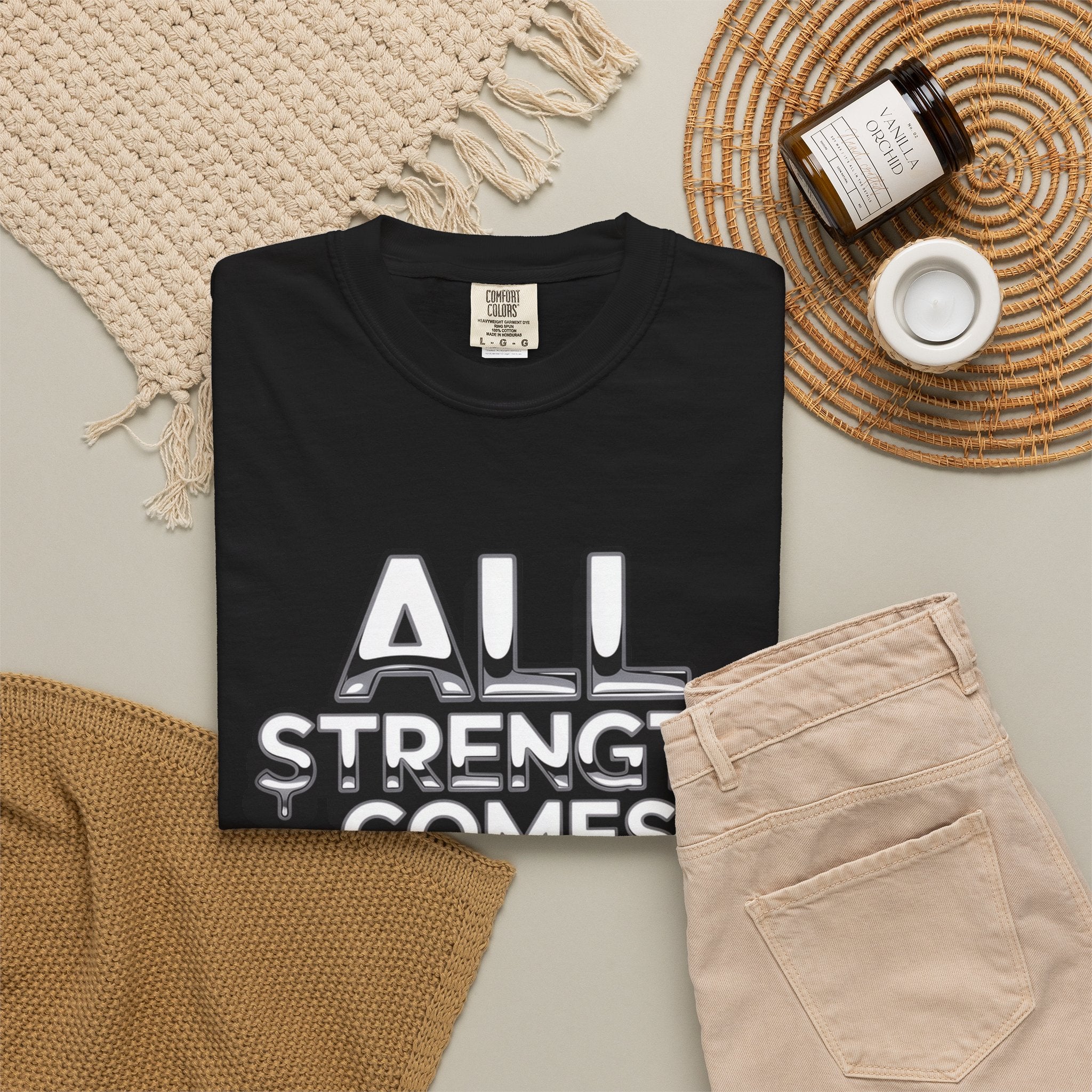 All Strength Comes From God T-Shirt — Christian Faith Graphic Tee