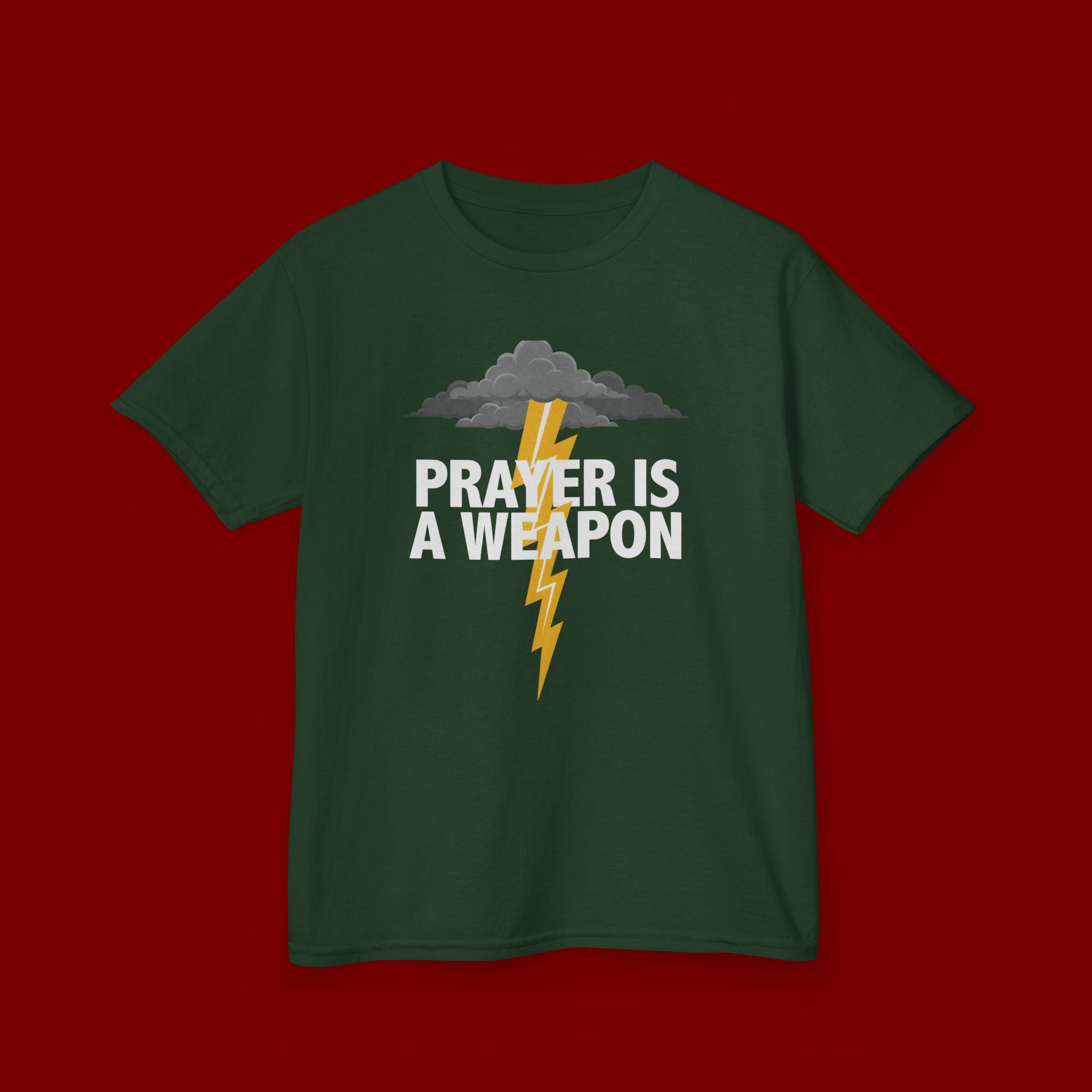 Kids Tee — "Prayer Is A Weapon" Lightning Graphic Christian Shirt