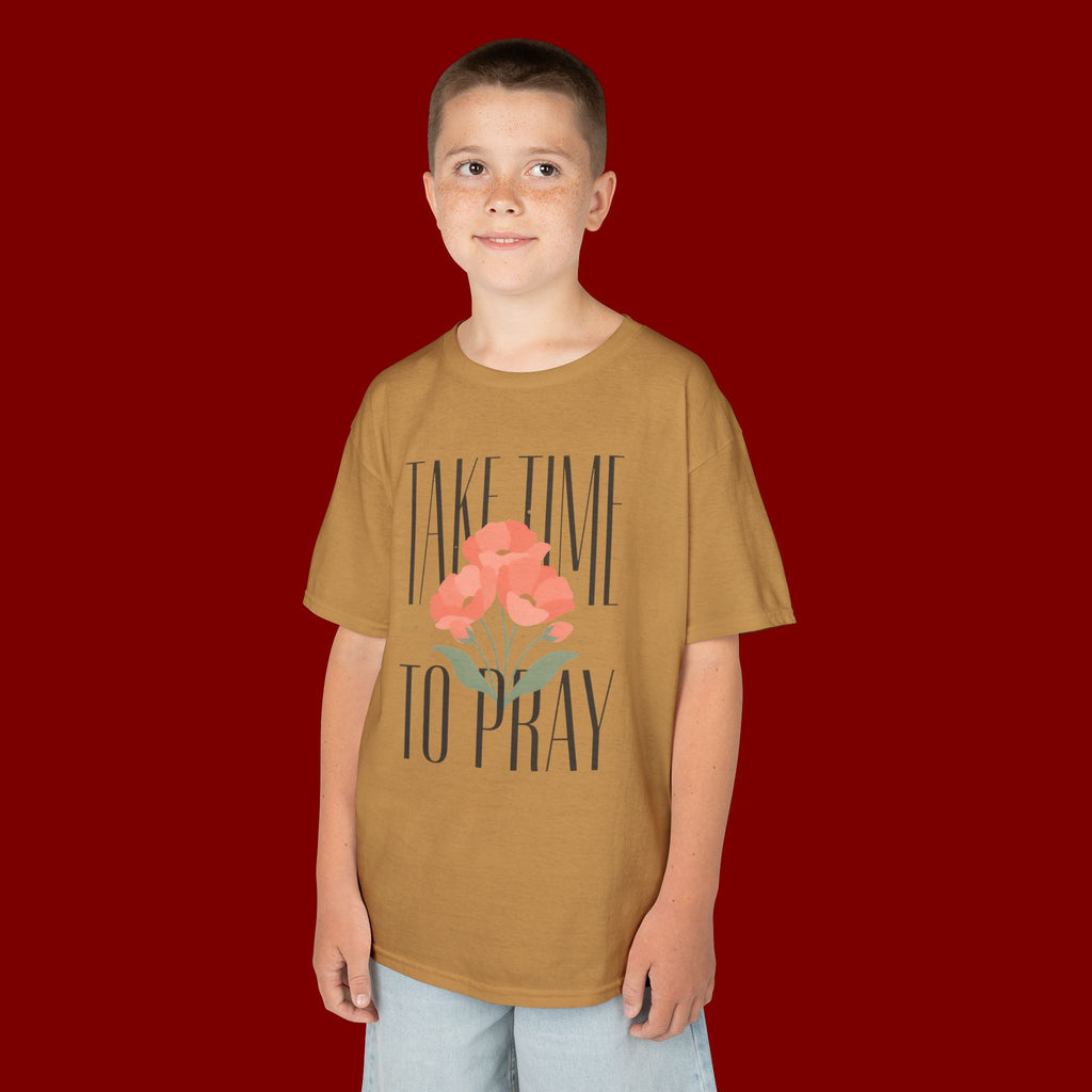 Kids Tee — "Take Time to Pray" Floral Christian Shirt