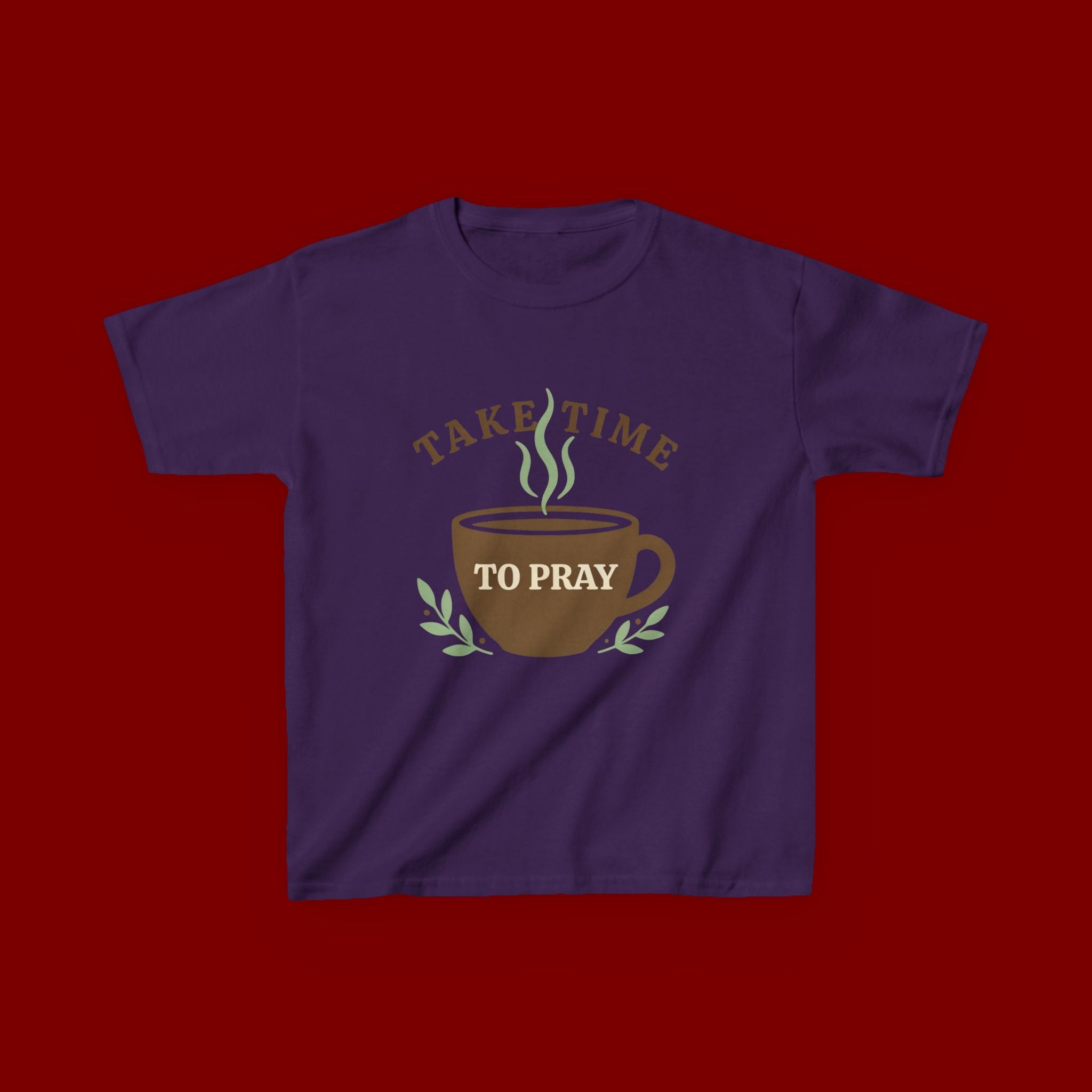 Kids Tee — "Take Time to Pray" Coffee Cup Faith Graphic