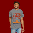 Never Panic Just Pray T‑Shirt — Retro Sunset Faith Tee