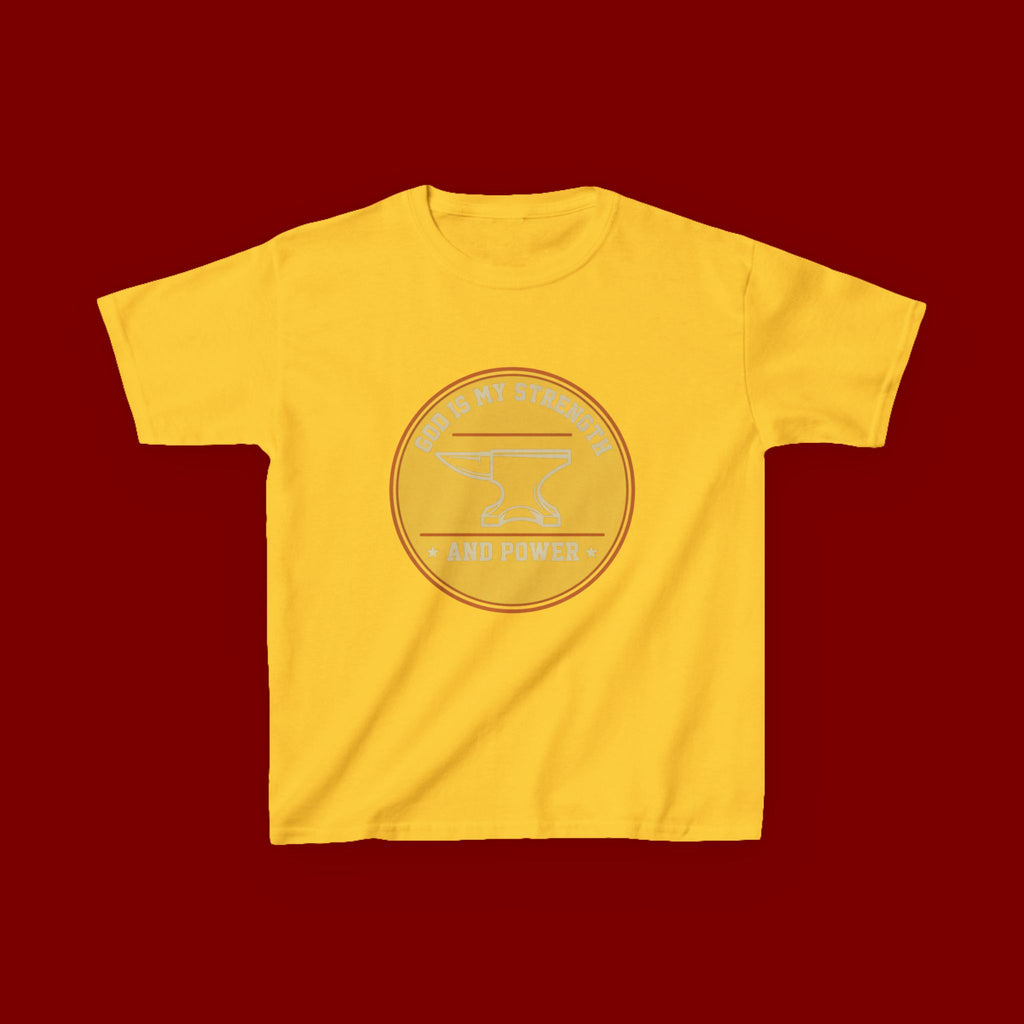 Kids Tee — "God Is My Strength and Power" Anvil & Anvil-Forge Christian Youth Shirt