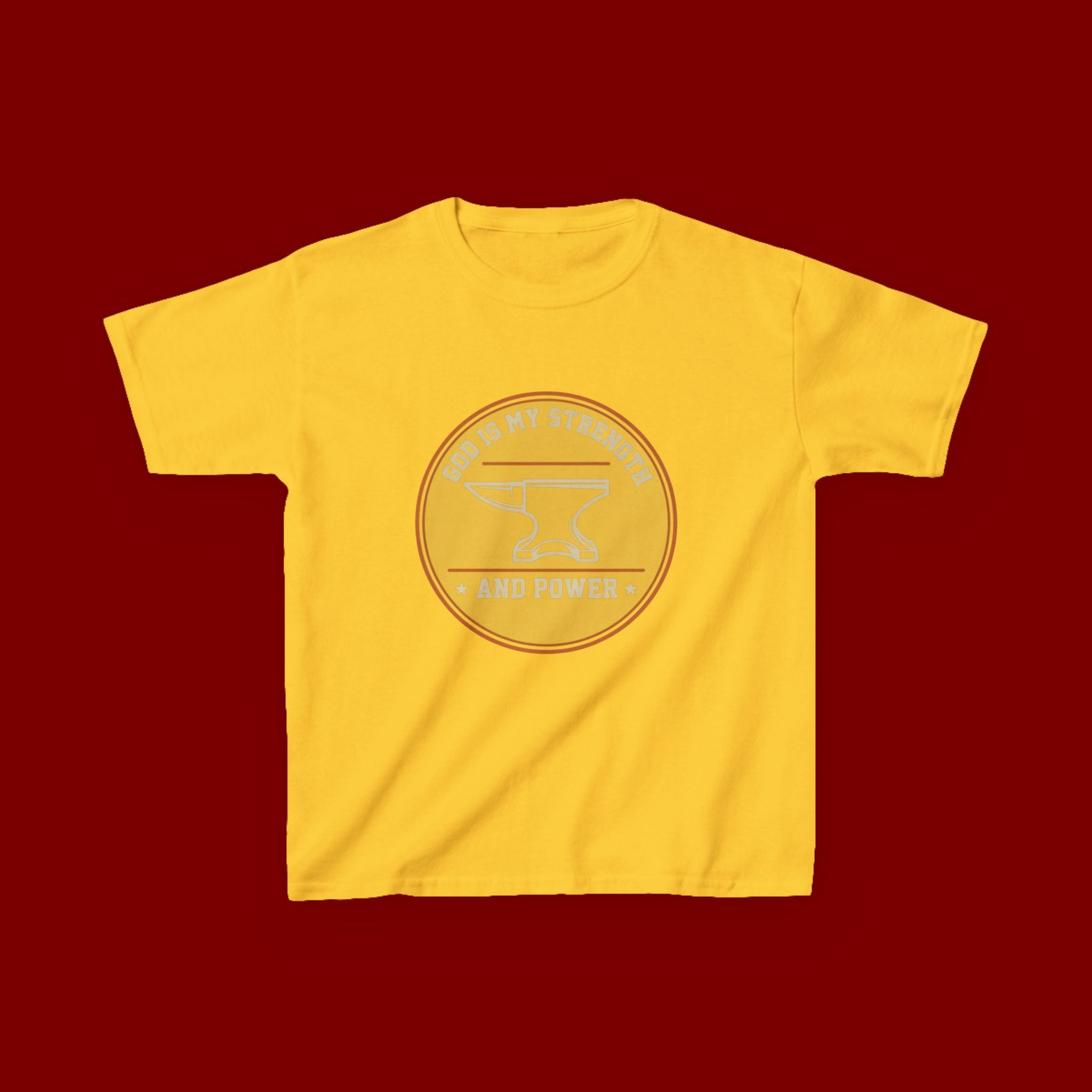 Kids Tee — "God Is My Strength and Power" Anvil & Anvil-Forge Christian Youth Shirt