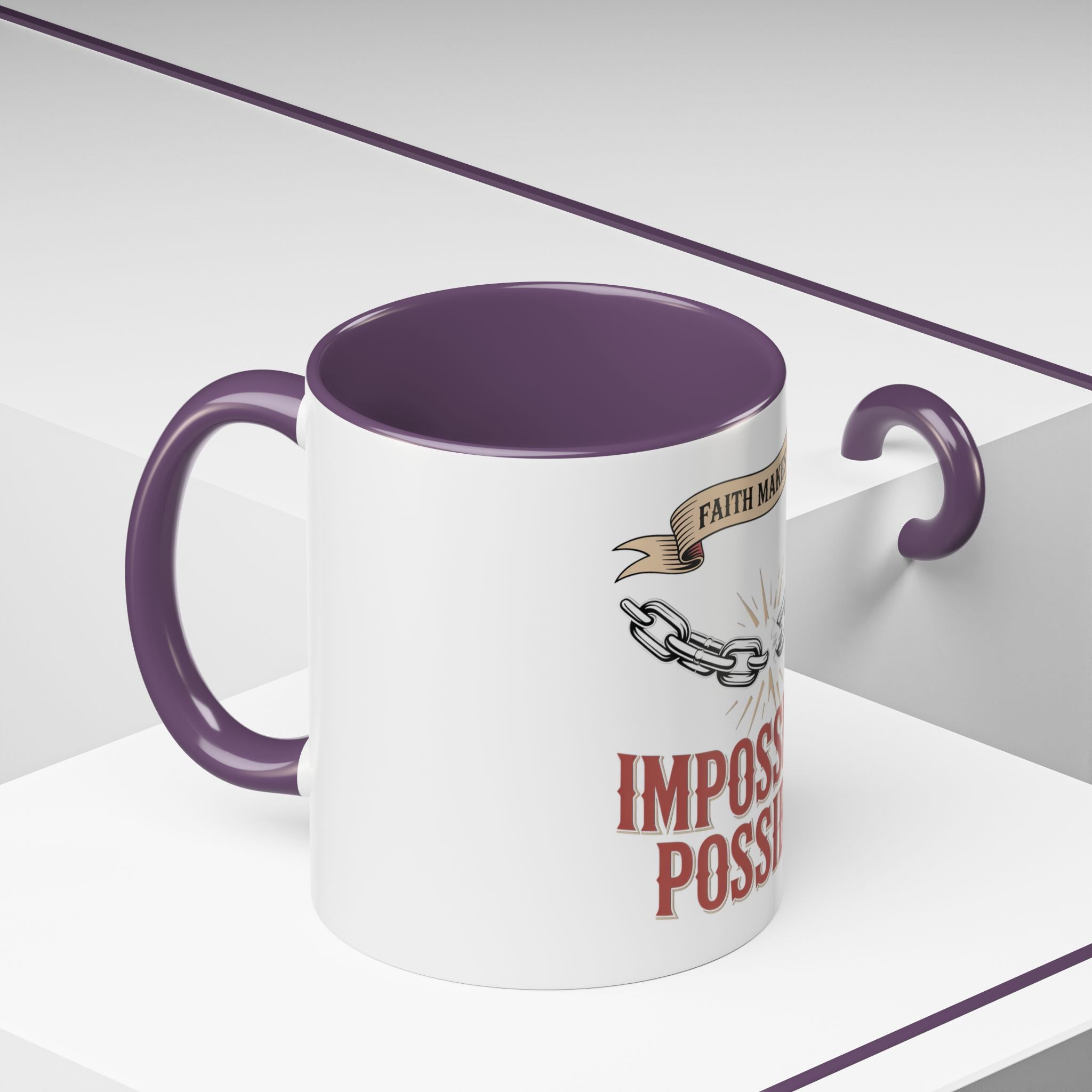 Accent Coffee Mug — "Faith Makes the Impossible Possible" Inspirational Ceramic Mug