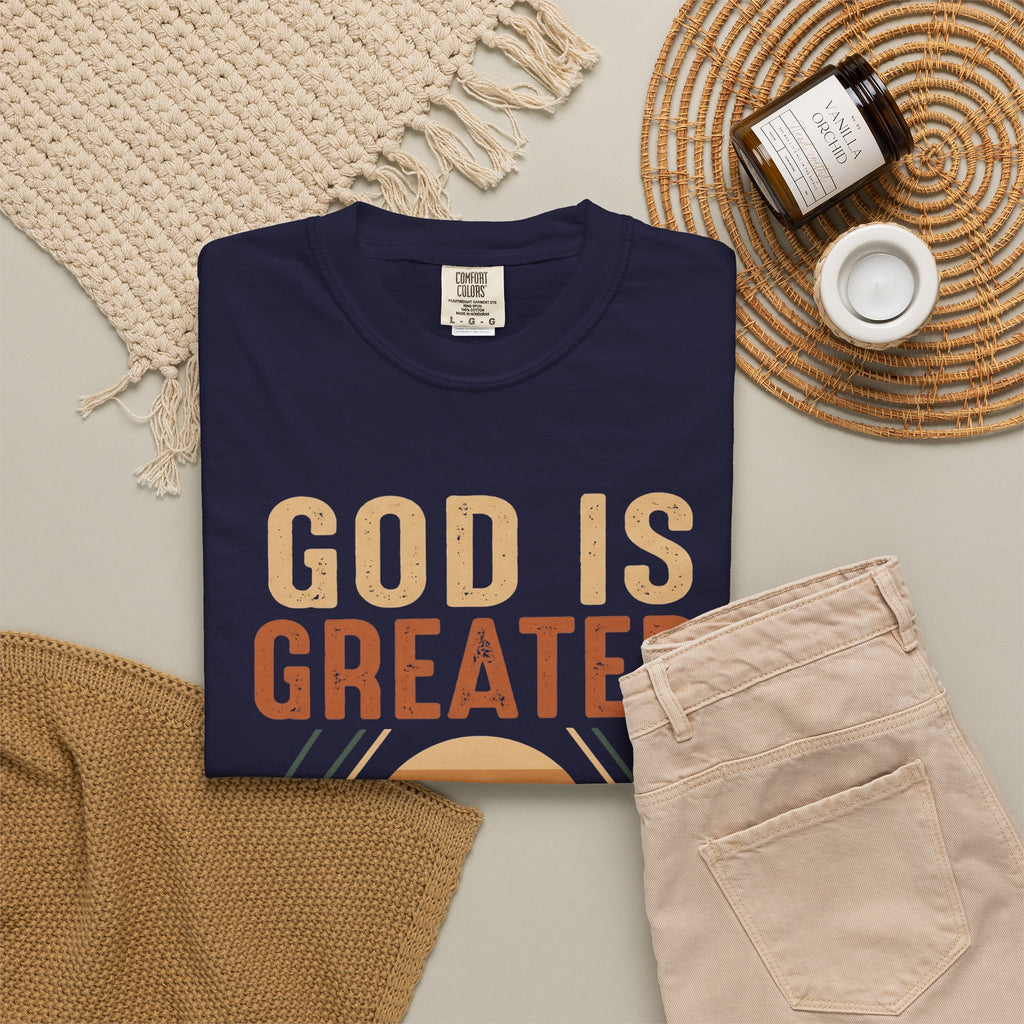 God Is Greater Mountain T-Shirt — Christian Faith Graphic Tee
