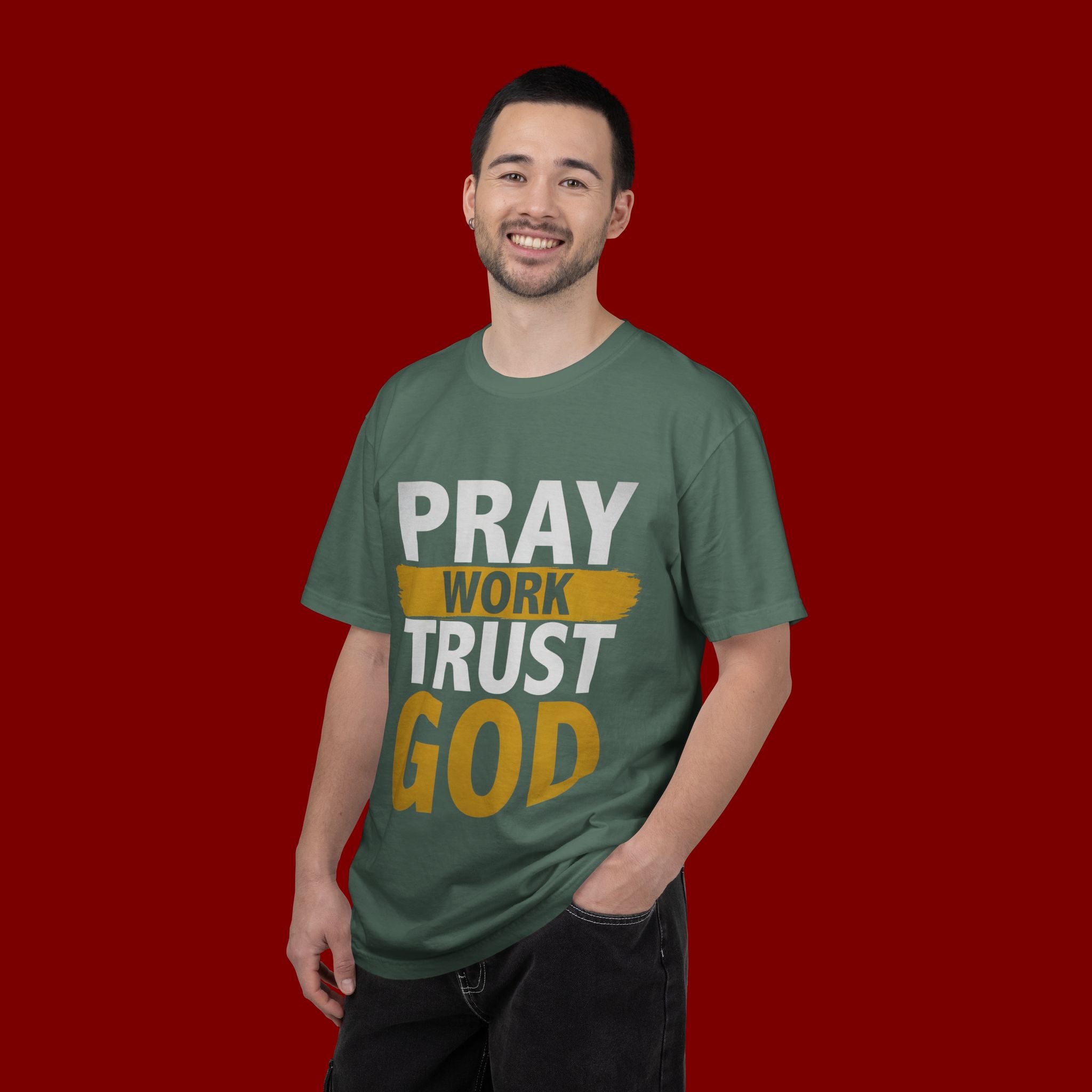 Pray Work Trust God T-Shirt — Inspirational Faith Tee for Christians