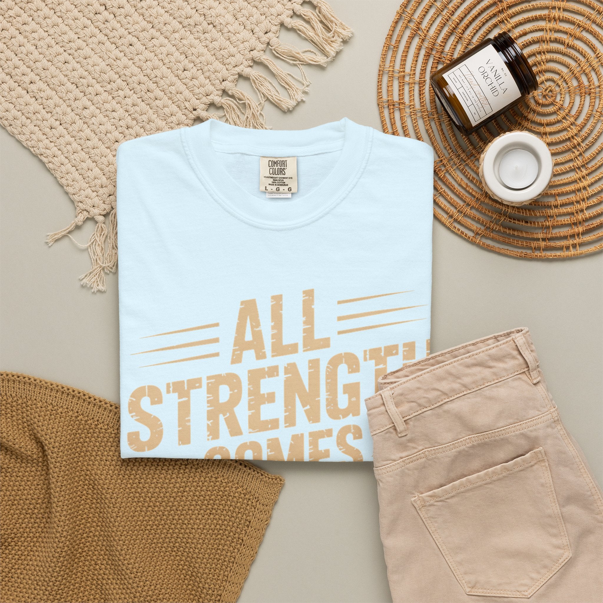 All Strength Comes From God T-Shirt — Christian Faith Graphic Tee