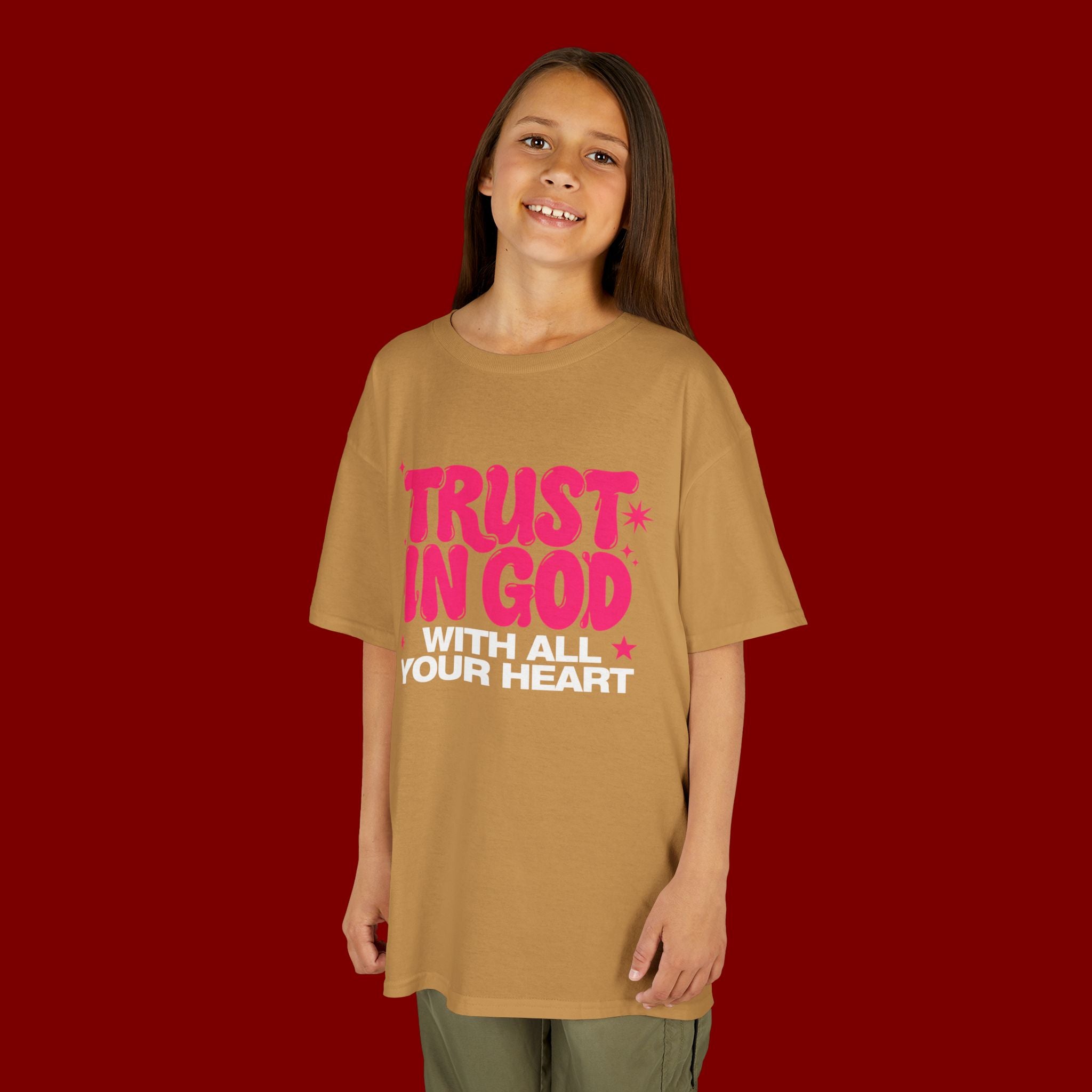 Kids Tee — "Trust in God" Pink Faith Graphic Shirt