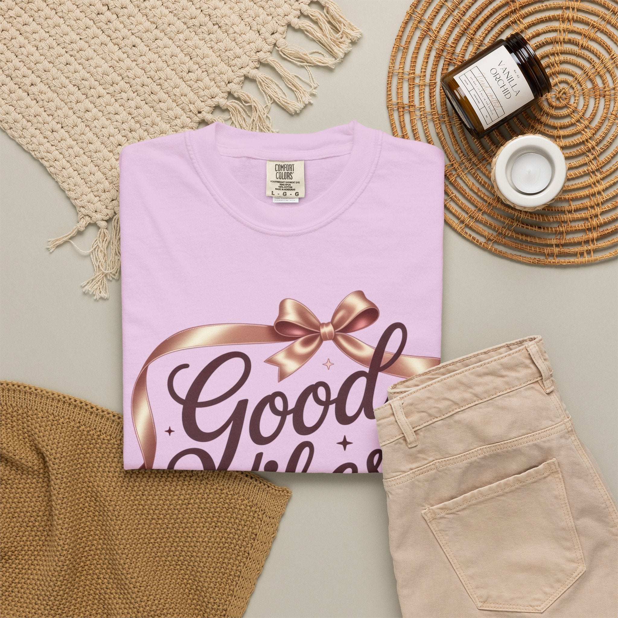 Good Vibes Only T-Shirt — Positive Message Graphic Tee with Ribbon Design