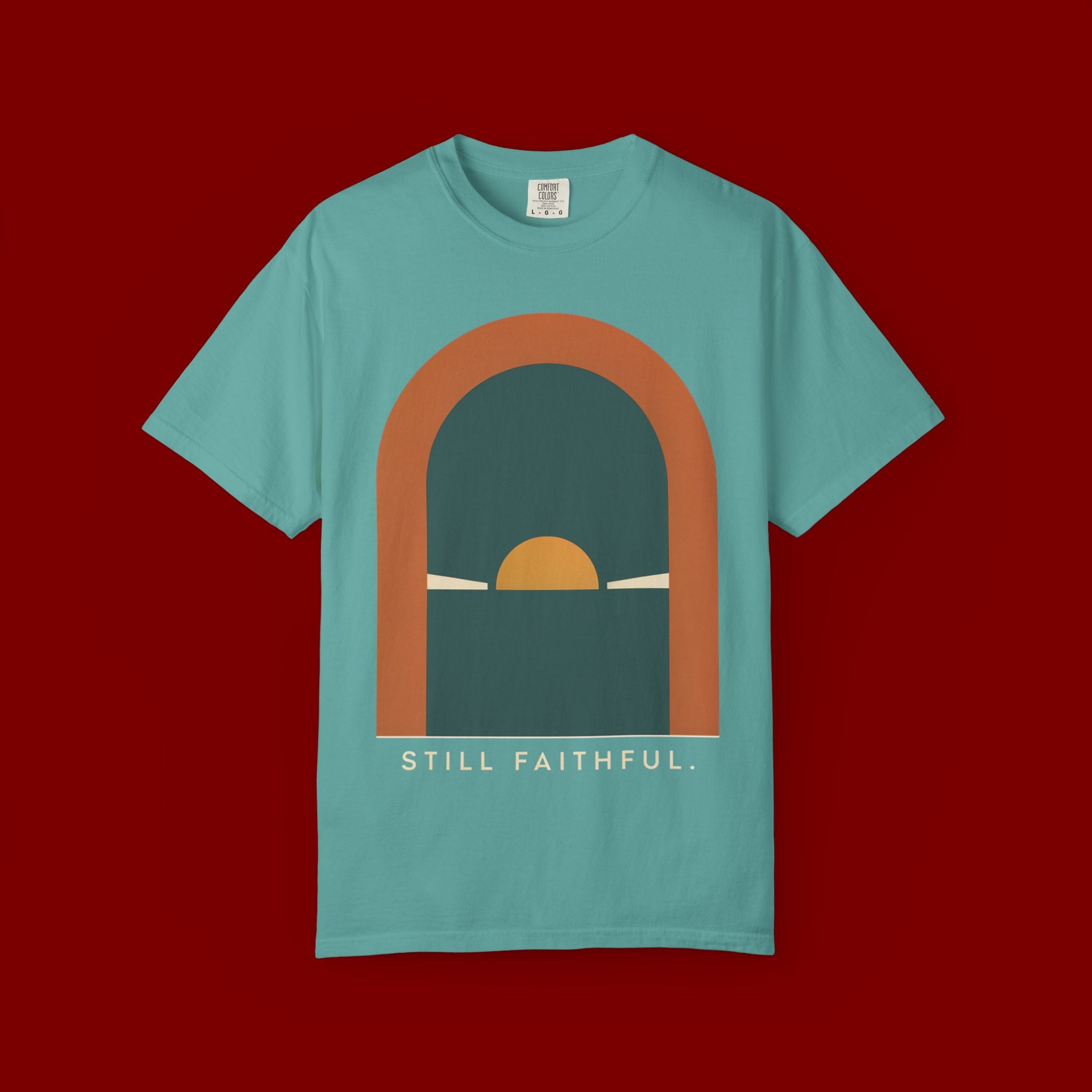 Still Faithful Sunset T-Shirt — Minimal Christian Graphic Tee