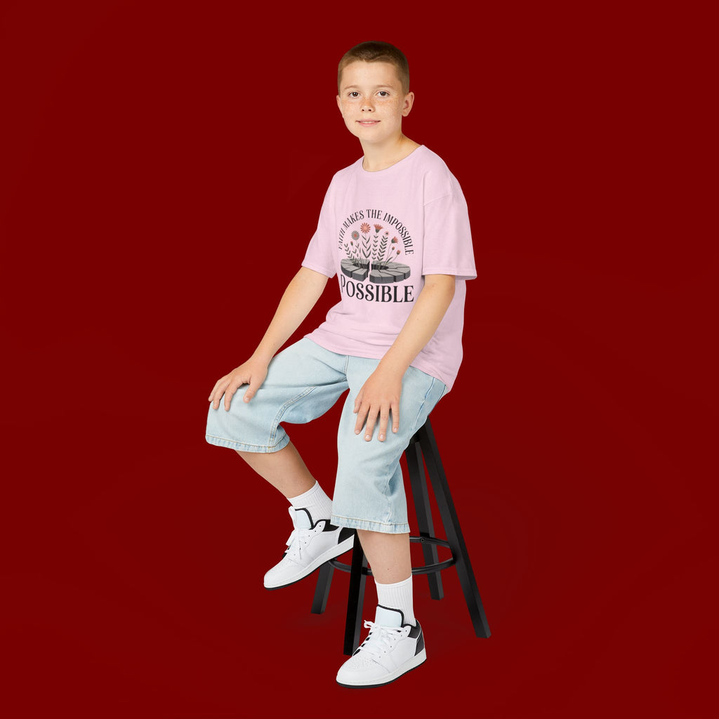 Kids Tee — “Faith Makes the Impossible Possible” Floral Inspirational Shirt