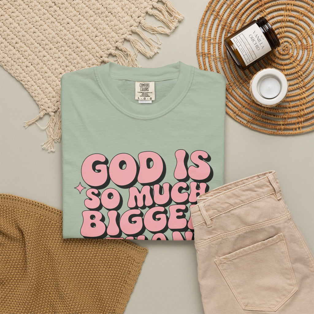 God Is So Much Bigger Tee — Retro Faith Graphic T-Shirt
