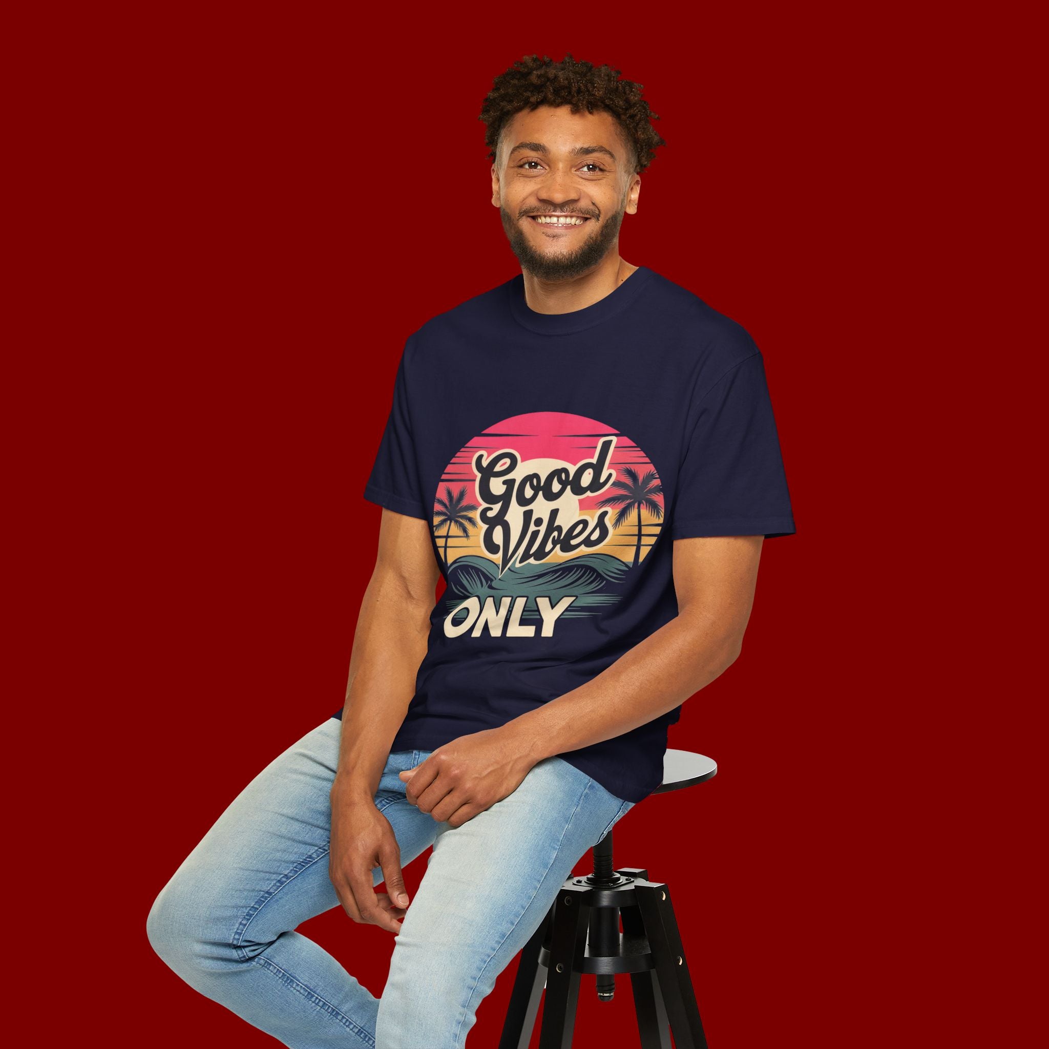 Good Vibes Only T-Shirt — Retro Sunset Palm Tee