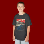 Kids Tee – “You Win When You Pray” Retro Wave Ocean Graphic