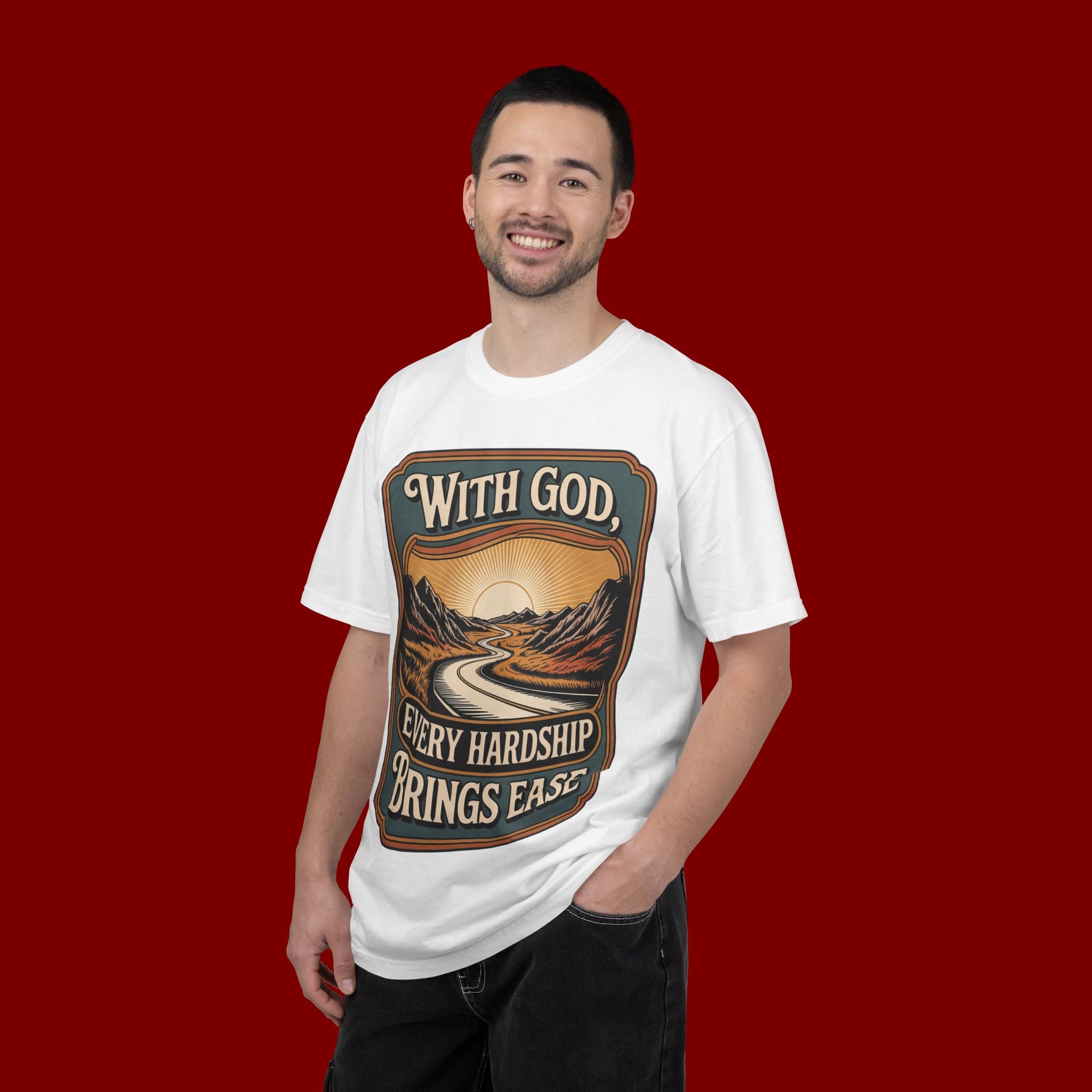 Inspirational Graphic T-Shirt — "With God, Every Hardship Brings Ease"