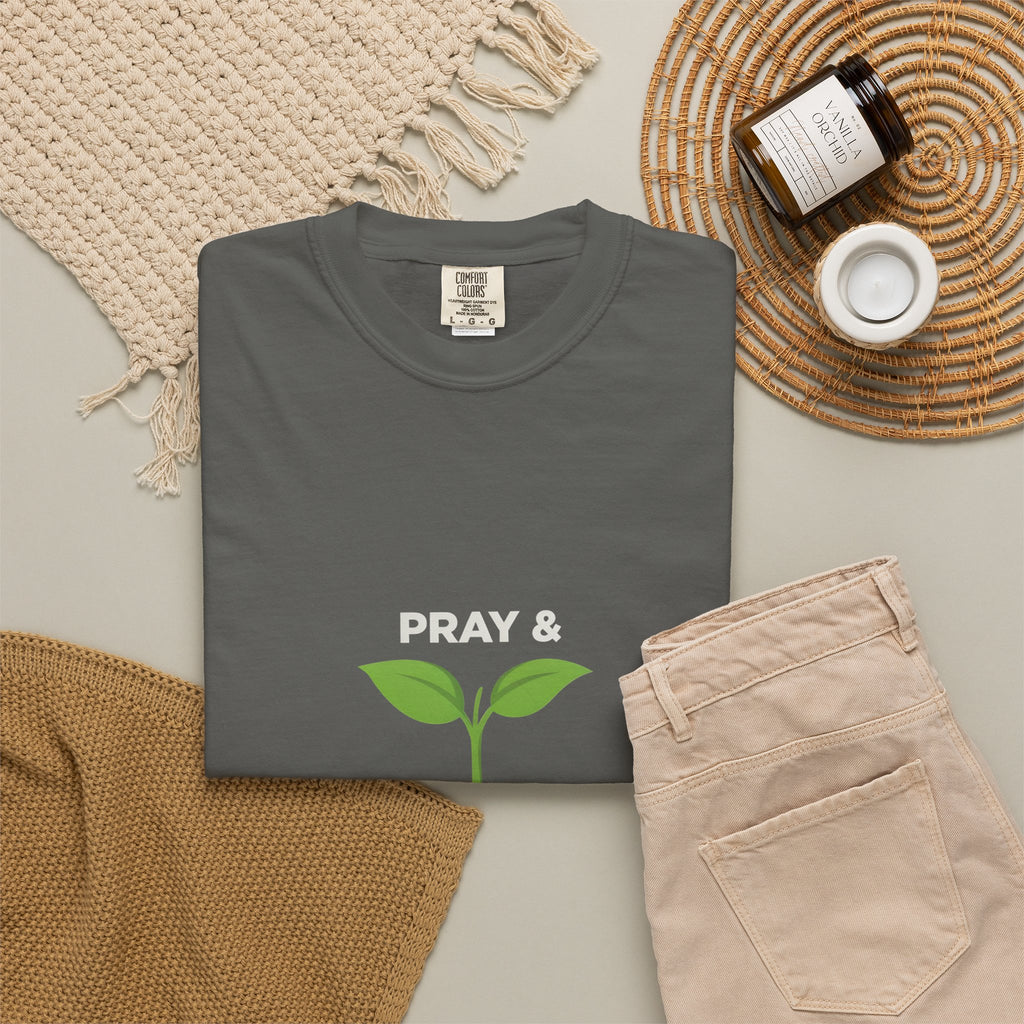 Pray & Never Give Up T-Shirt – Inspirational Faith Tee with Sprout Graphic