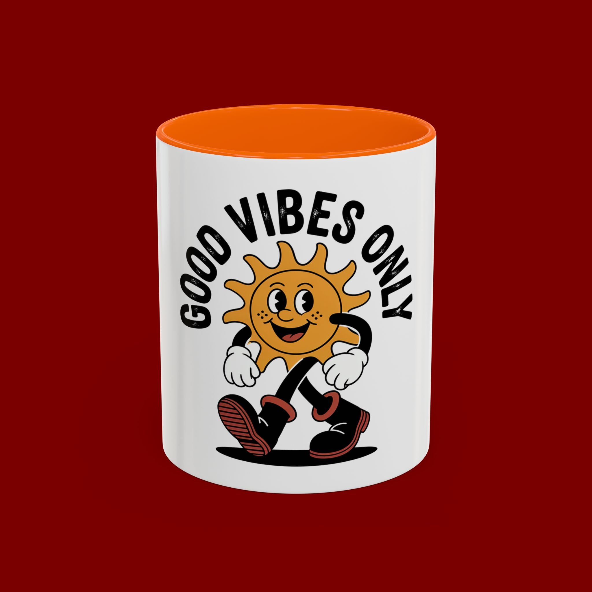 Good Vibes Only Coffee Mug - Retro Sun Cartoon Accent Mug (11/15oz)