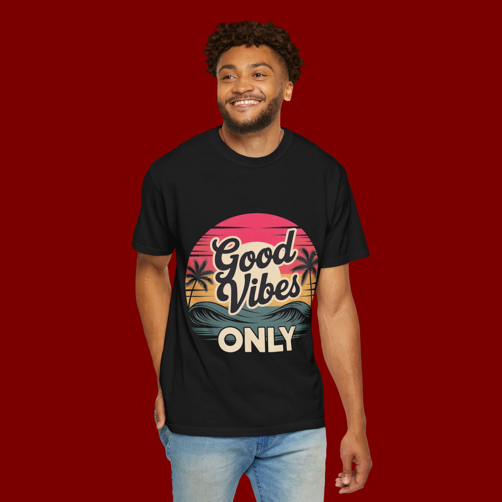 Good Vibes Only T-Shirt — Retro Sunset Palm Tee