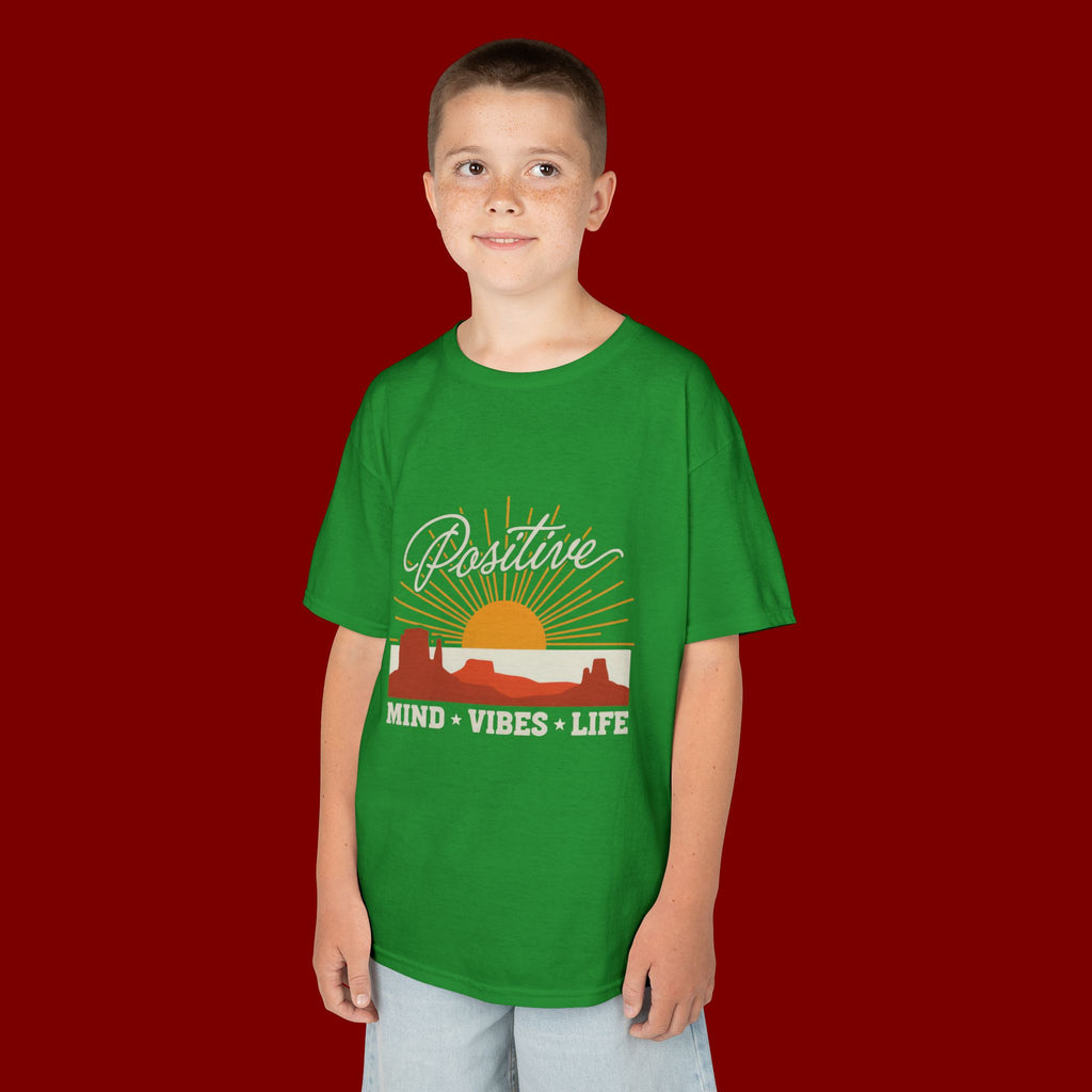 Kids T-Shirt - "Positive" Retro Sunrise Tee (Mind • Vibes • Life)
