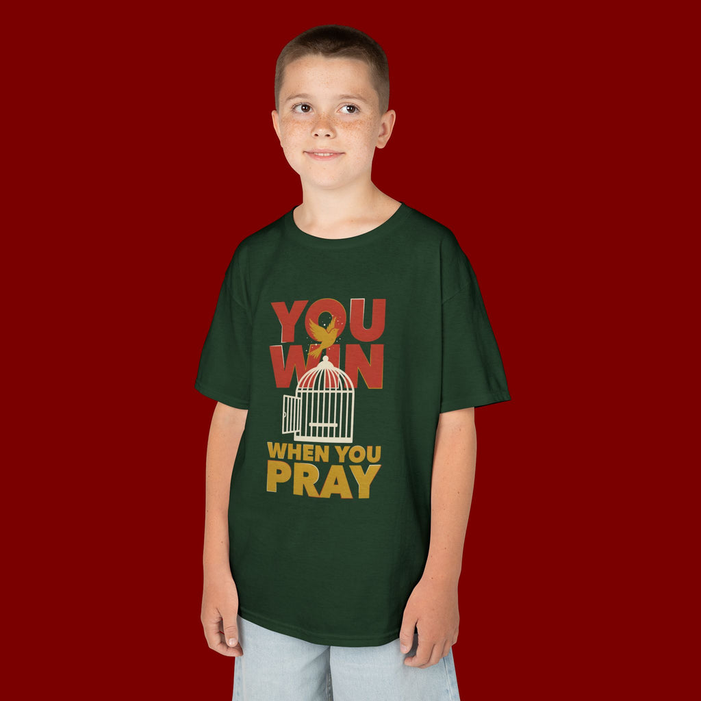 Kids Tee — "You Win When You Pray" Inspirational Christian Shirt
