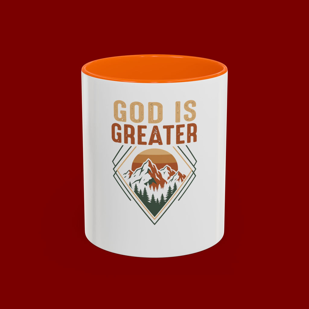 God Is Greater Mountain Coffee Mug — Inspirational Christian Accent Mug