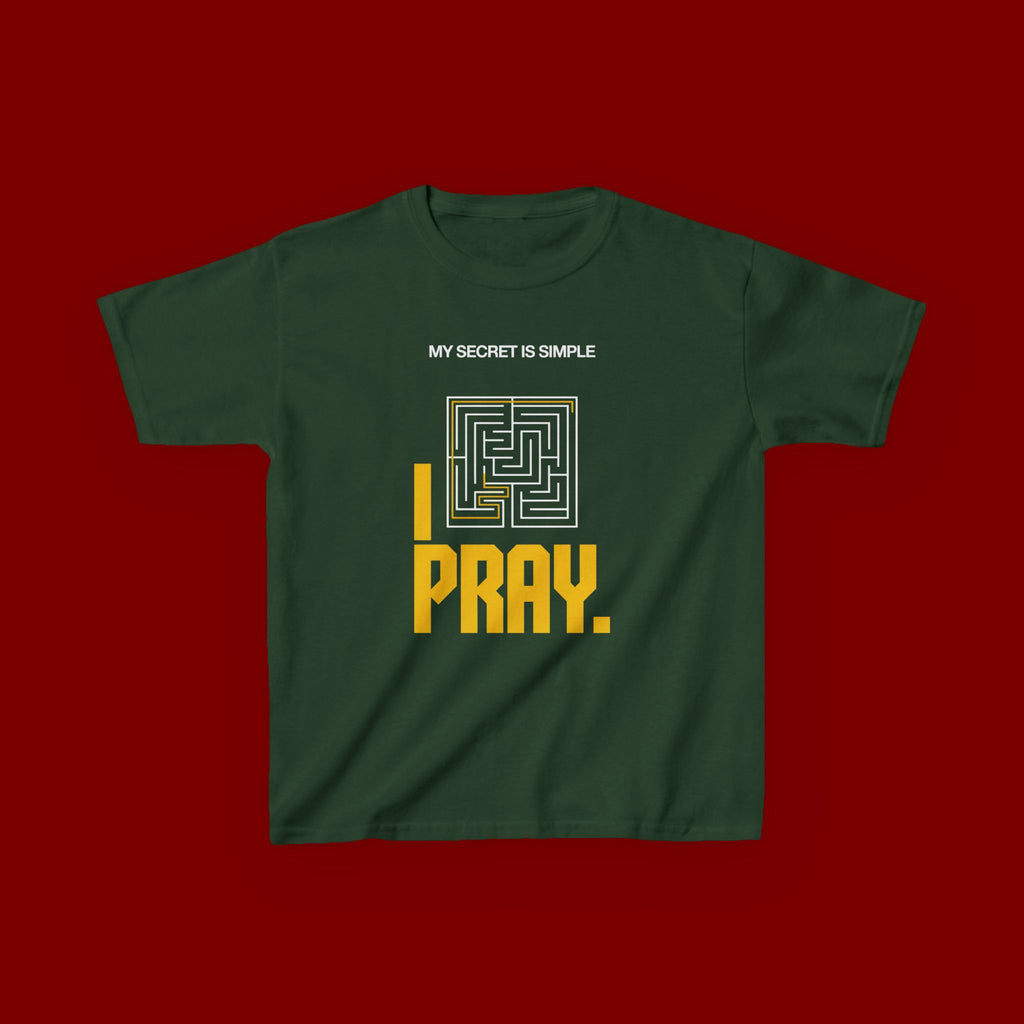 Kids Tee — "My Secret Is Simple: I Pray." Maze Faith T‑Shirt