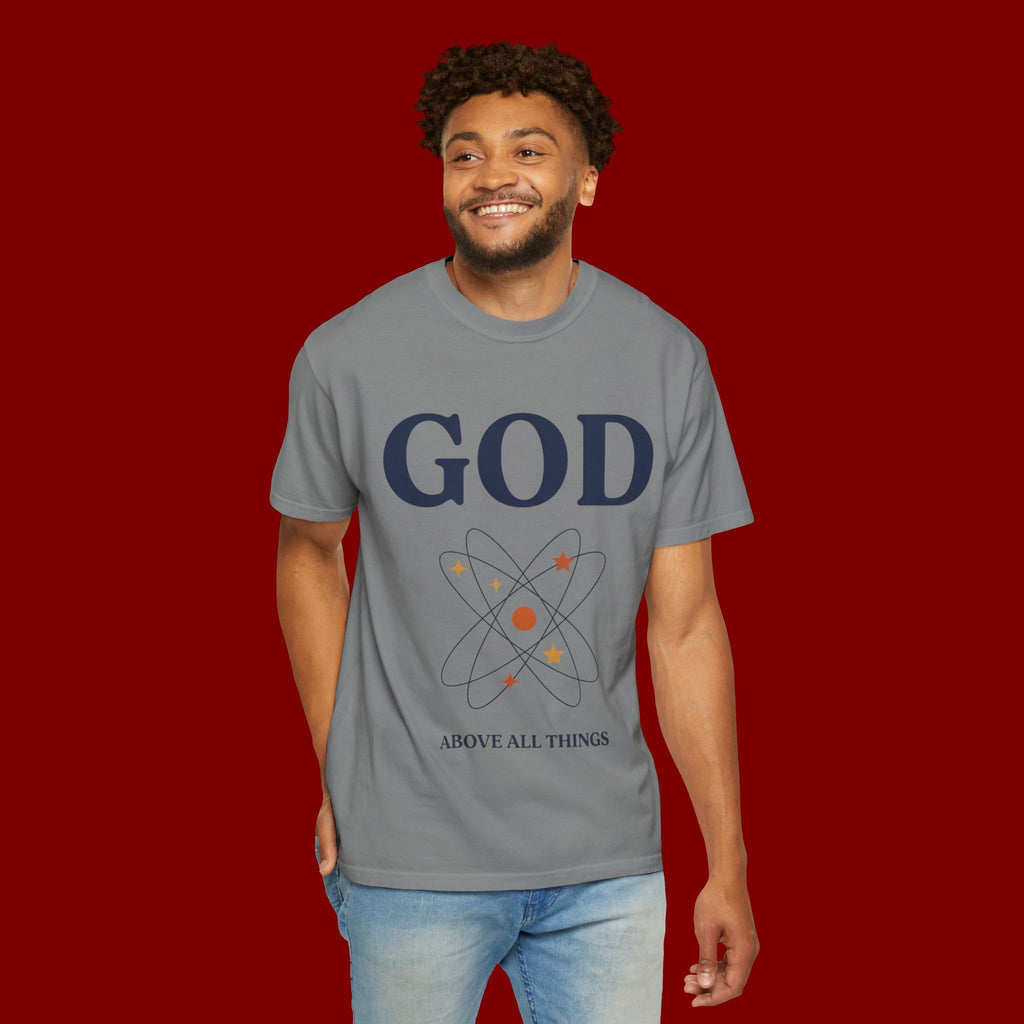 God Above All Things T-Shirt — Faith Graphic Tee with Cosmic Design