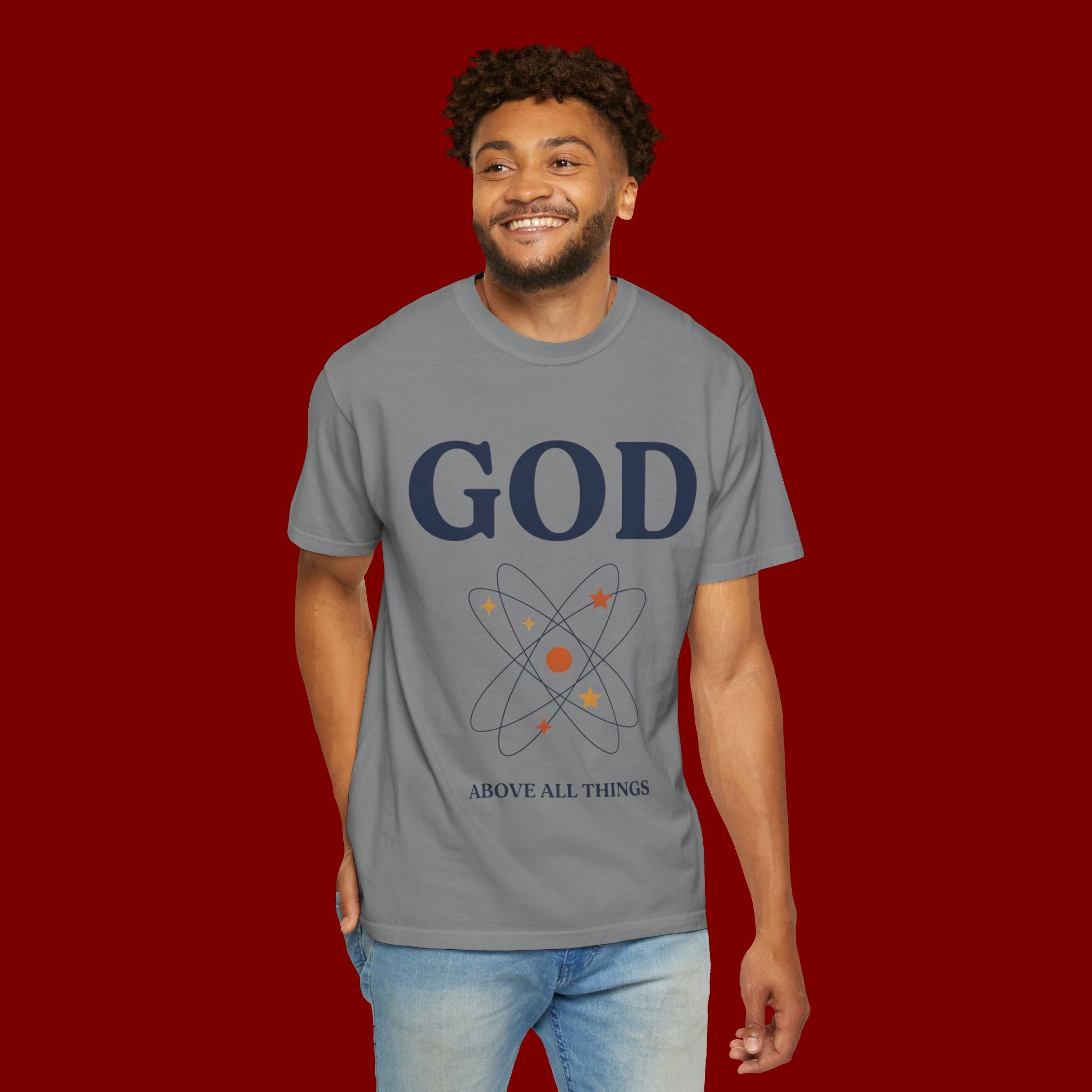 God Above All Things T-Shirt — Faith Graphic Tee with Cosmic Design