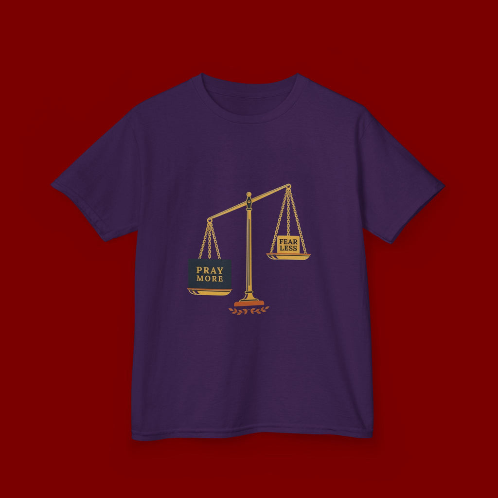 Kids Tee — Scales Design with 'Pray More' & 'Fear Less' Inspirational Graphic