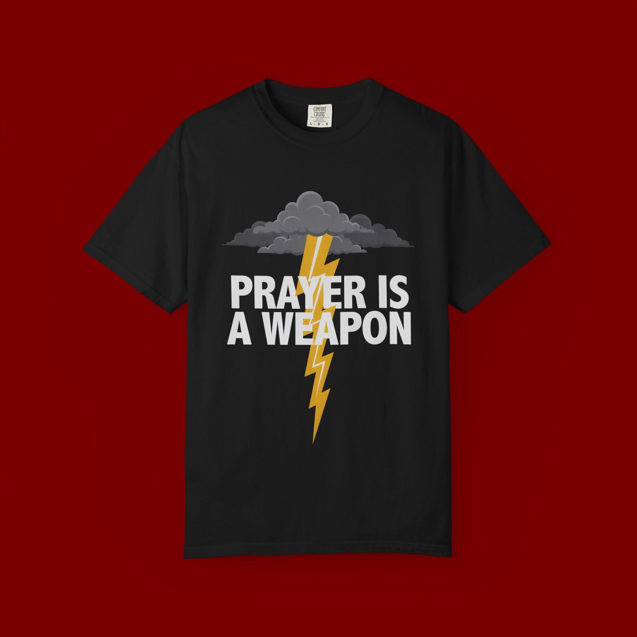 Prayer Is a Weapon T-Shirt — Christian Faith Lightning Graphic Tee