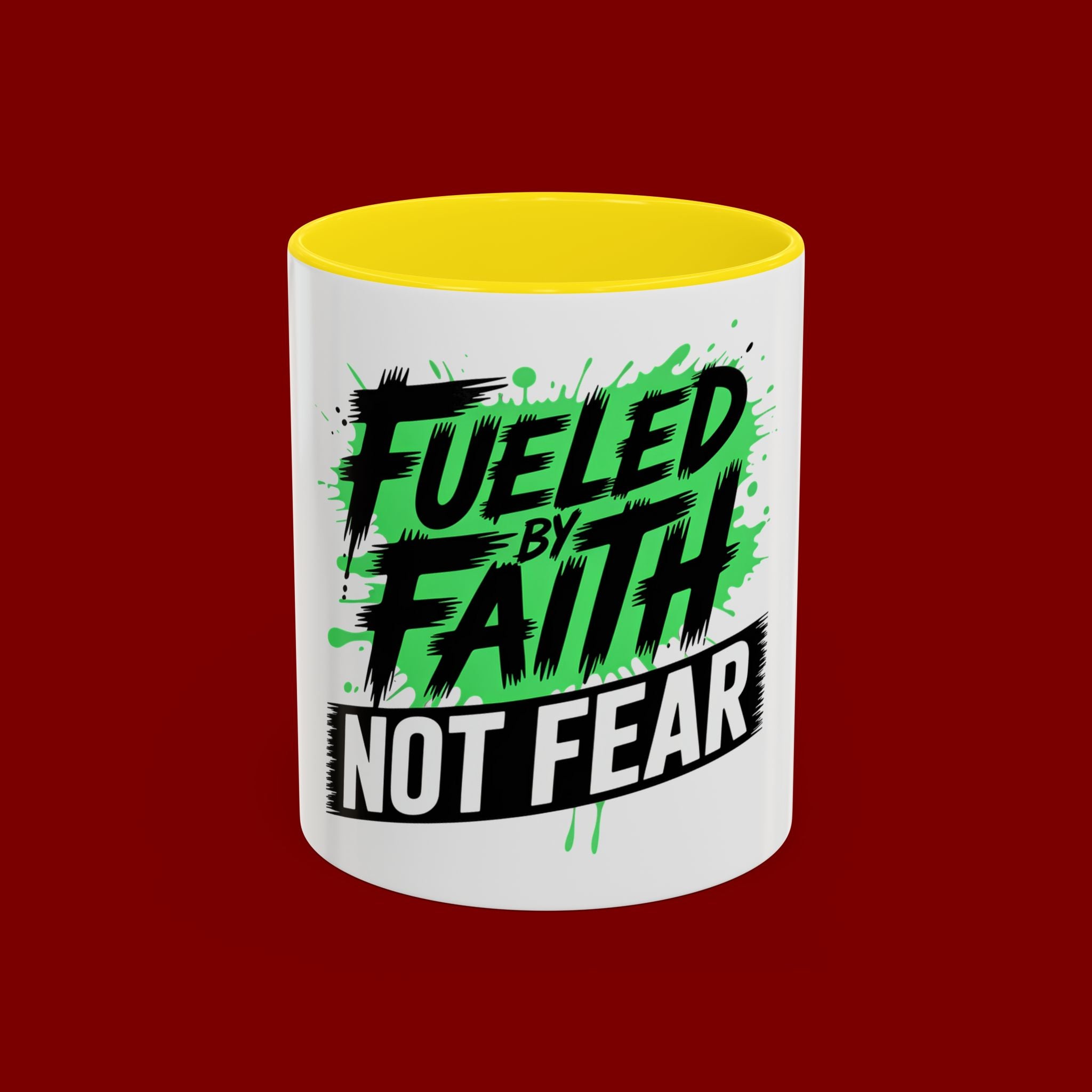 Accent Coffee Mug — "Fueled by Faith Not Fear" Inspirational Ceramic Mug (11/15 oz)