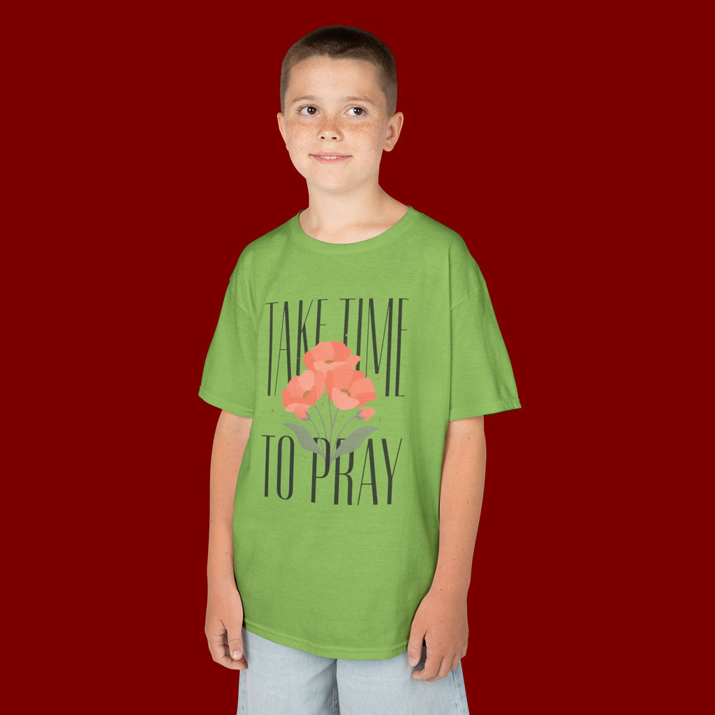 Kids Tee — "Take Time to Pray" Floral Christian Shirt