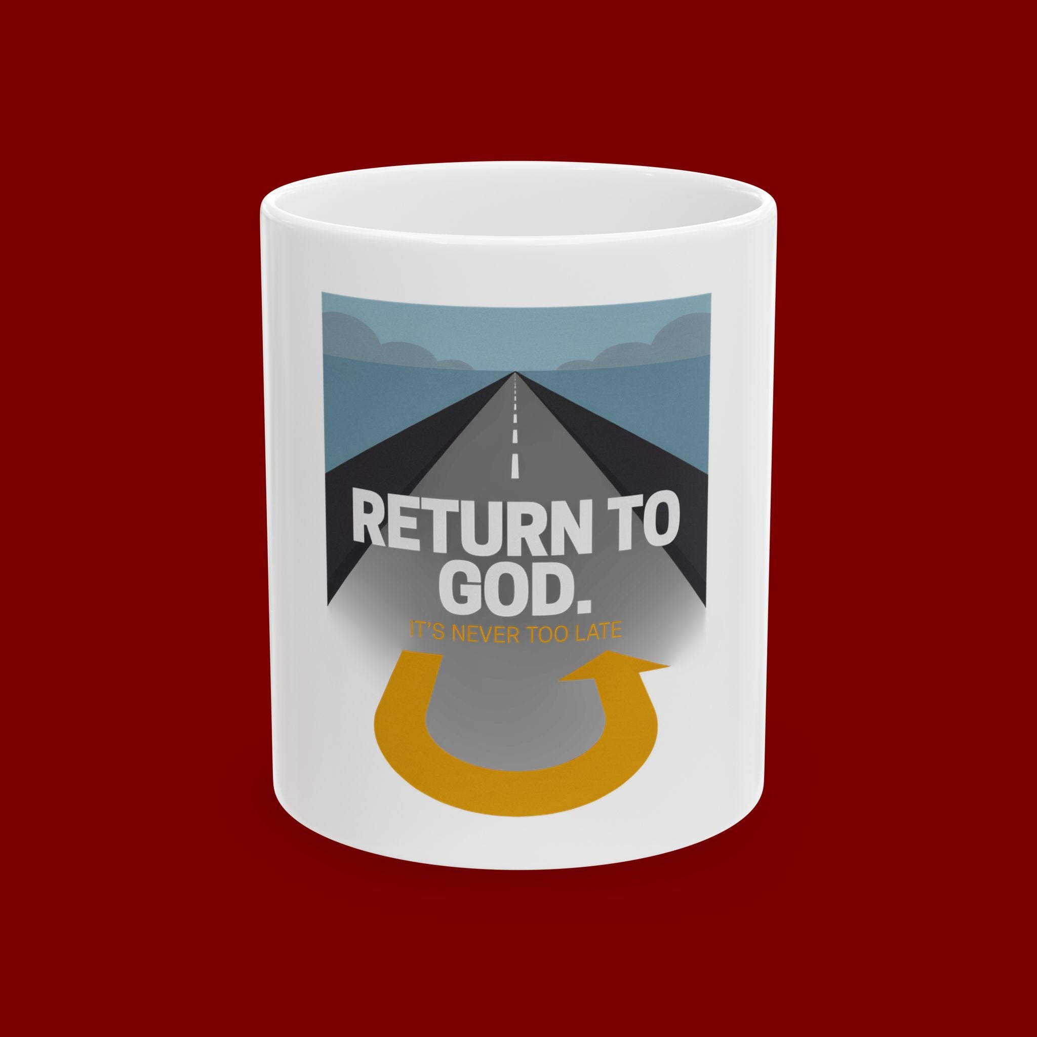 Inspirational 'Return to God' Ceramic Mug — Faith Road U-Turn Design (11oz, 15oz)