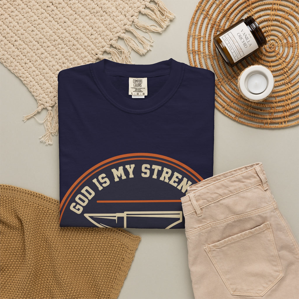 God Is My Strength T-Shirt — Christian Faith Anvil Graphic Tee