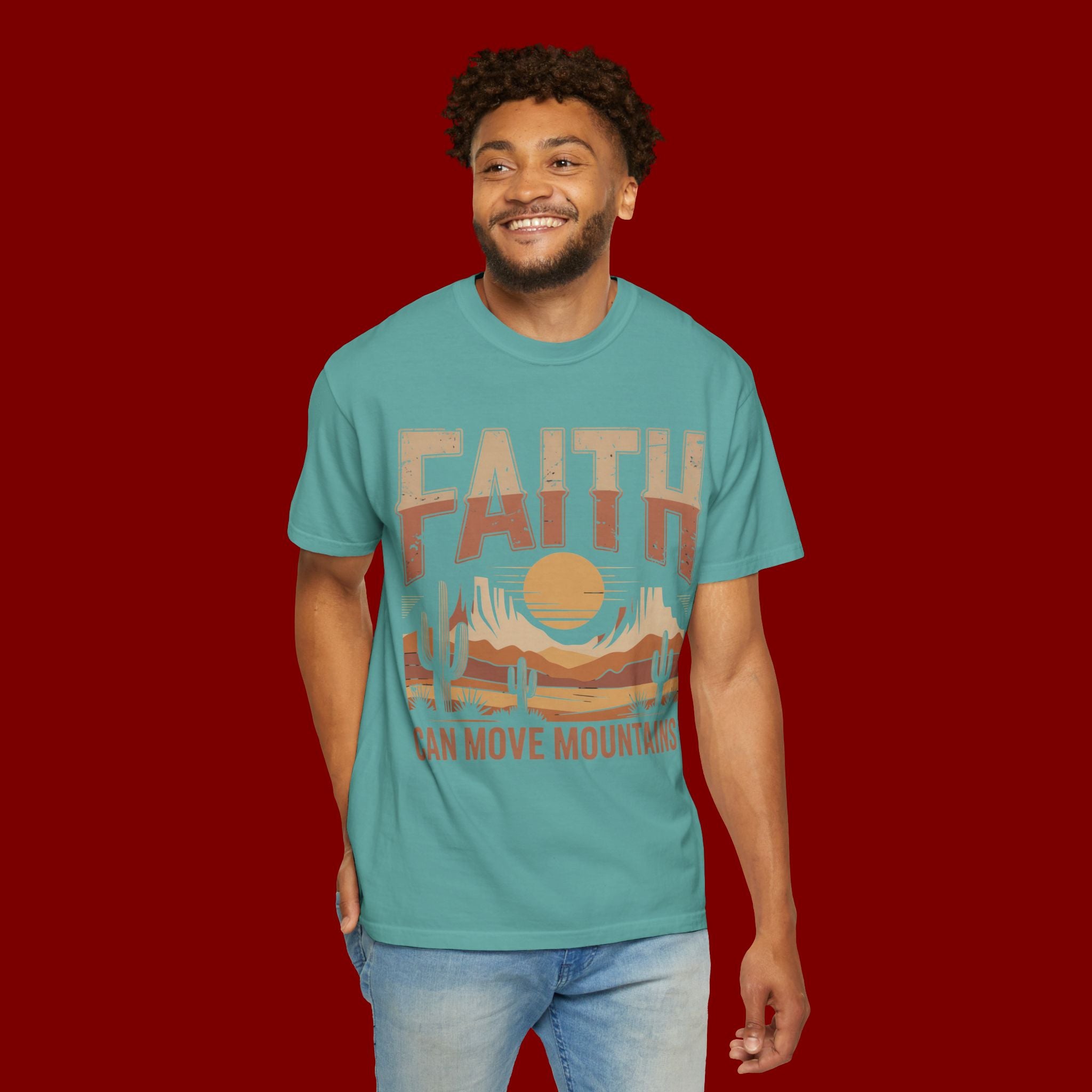Faith Can Move Mountains T-Shirt — Retro Desert Inspirational Tee