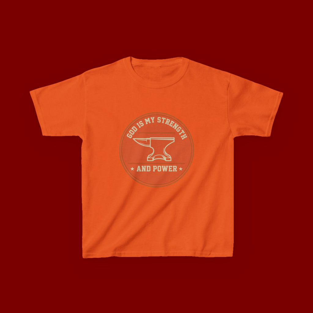 Kids Tee — "God Is My Strength and Power" Anvil & Anvil-Forge Christian Youth Shirt