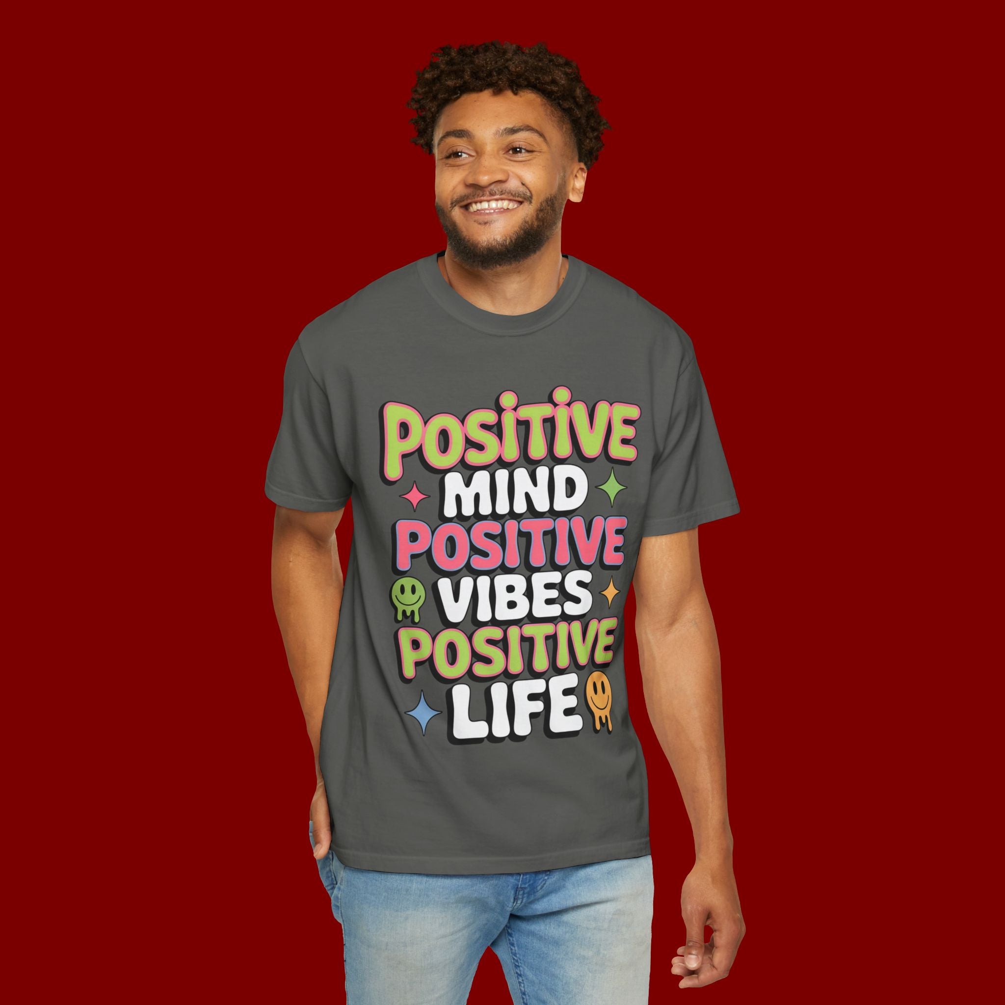 Positive Mind Positive Vibes Positive Life T-Shirt — Retro Smile Graphic Tee
