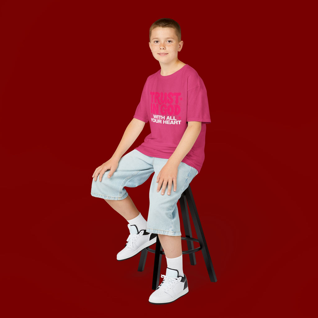 Kids Tee — "Trust in God" Pink Faith Graphic Shirt