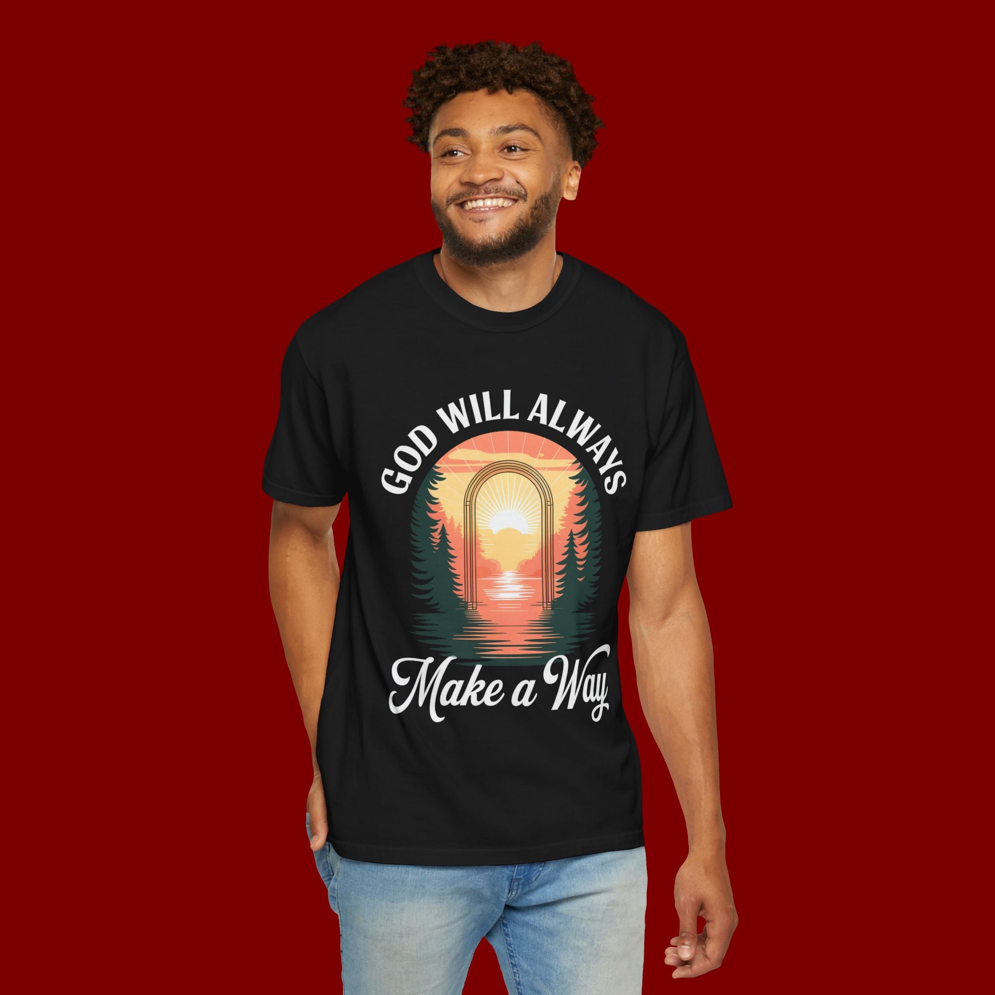 Make a Way Christian T-Shirt — 'God Will Always Make a Way' Sunset Faith Tee