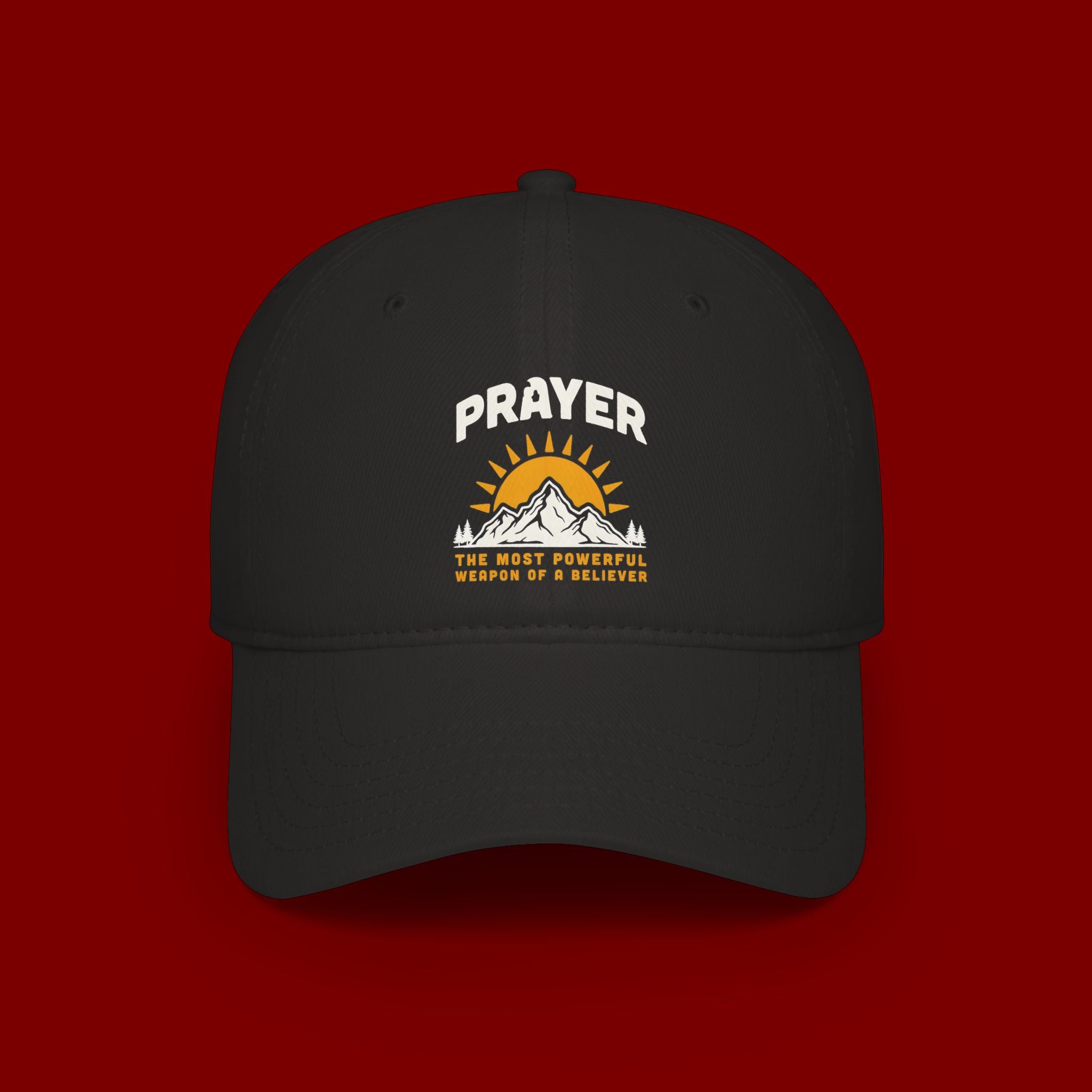 Prayer Sunrise Baseball Cap — Spiritual Faith Hat with Mountain Graphic