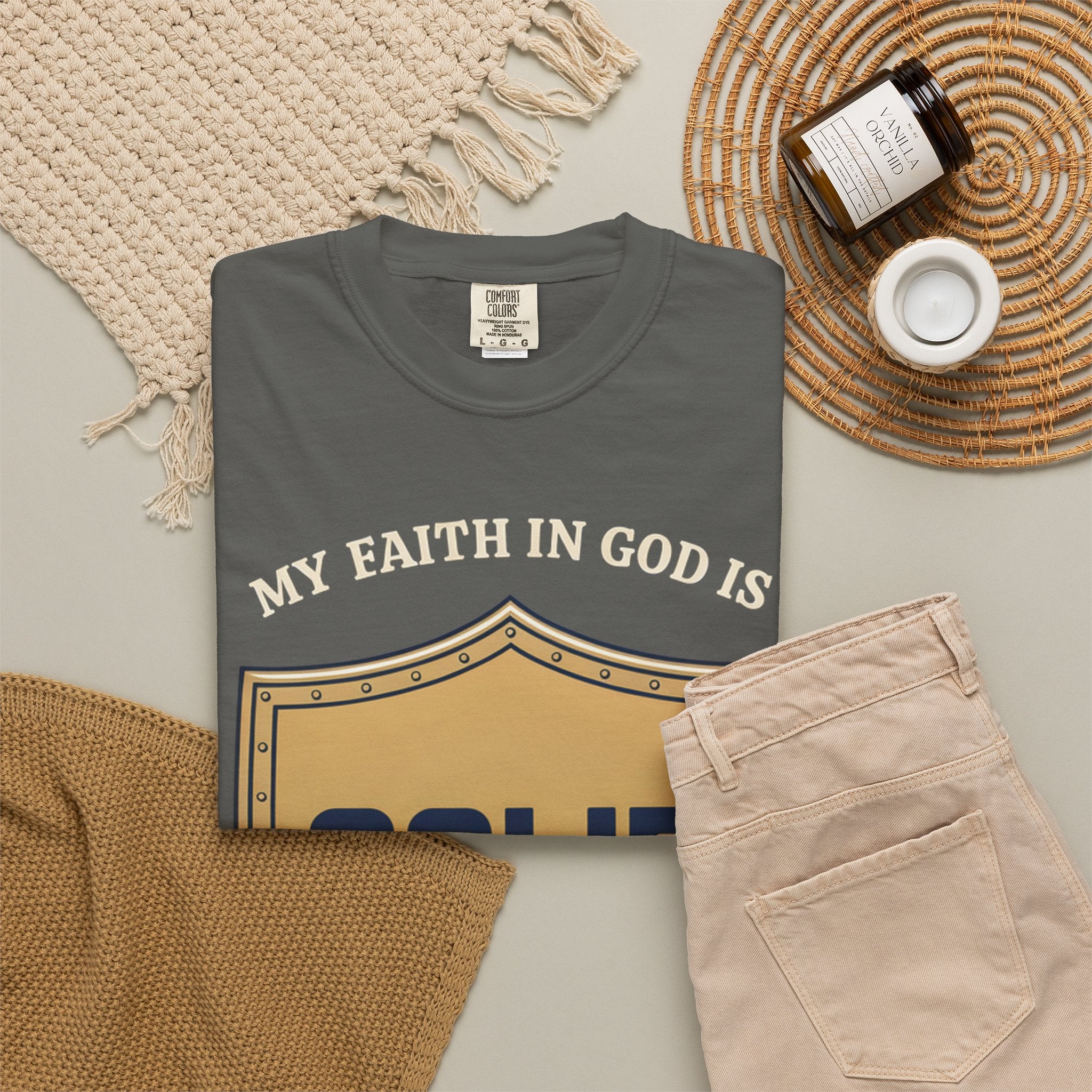 Solid Faith Shield T-Shirt — "My Faith in God Is Solid" Christian Tee
