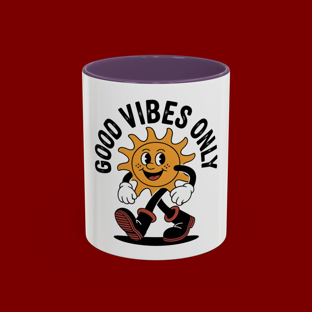 Good Vibes Only Coffee Mug - Retro Sun Cartoon Accent Mug (11/15oz)