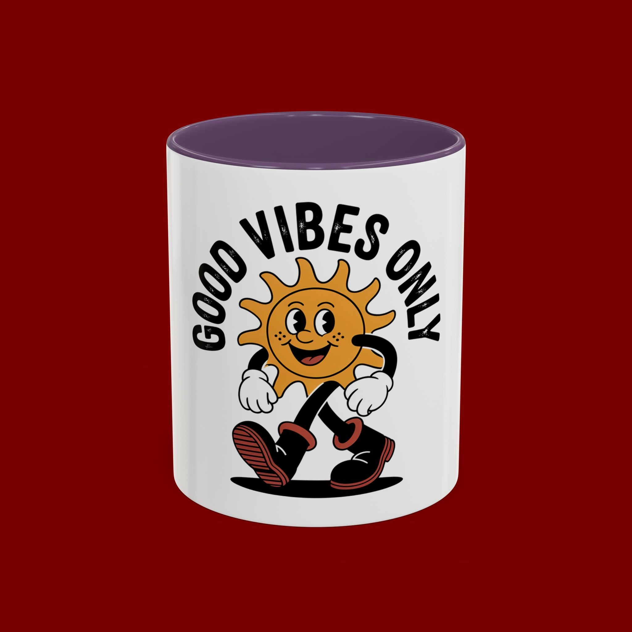 Good Vibes Only Coffee Mug - Retro Sun Cartoon Accent Mug (11/15oz)