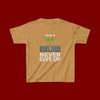 Kids Tee – "Pray & Never Give Up" Inspirational Plant Graphic