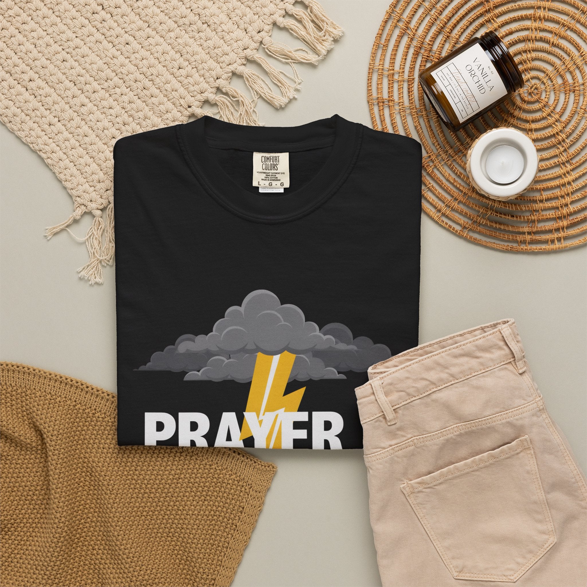 Prayer Is a Weapon T-Shirt — Christian Faith Lightning Graphic Tee