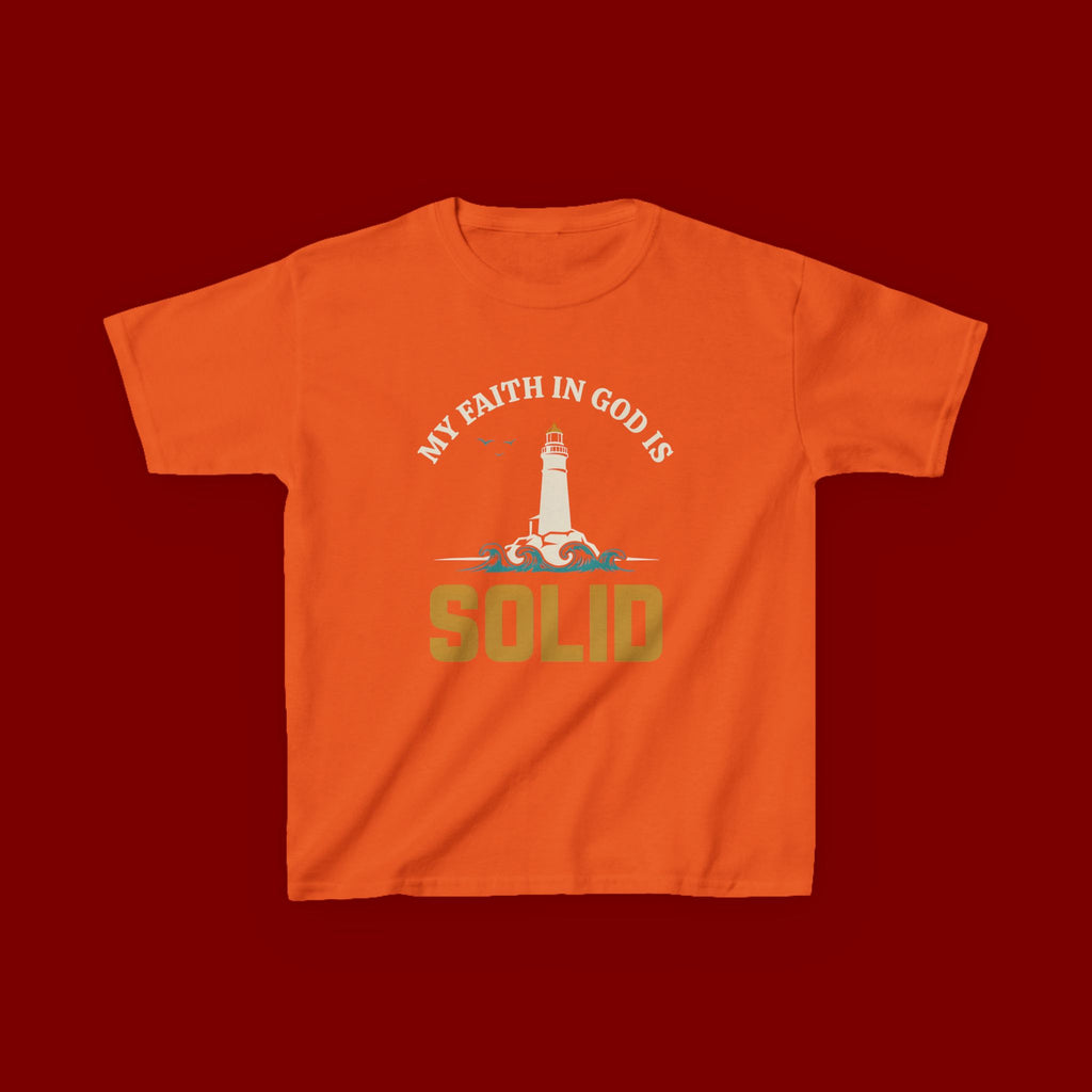 Kids T-Shirt — “My Faith in God is Solid” Lighthouse Christian Tee