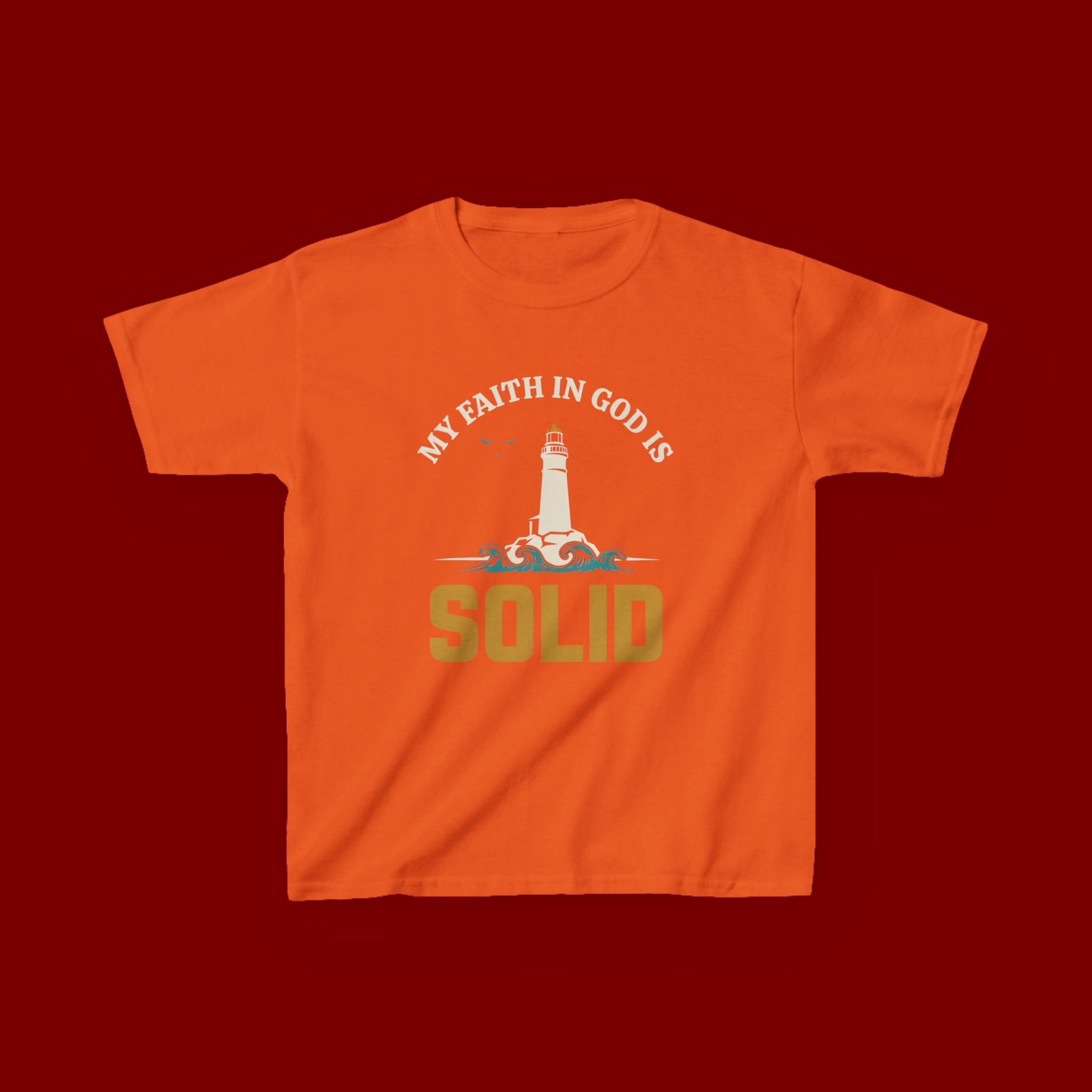 Kids T-Shirt — “My Faith in God is Solid” Lighthouse Christian Tee