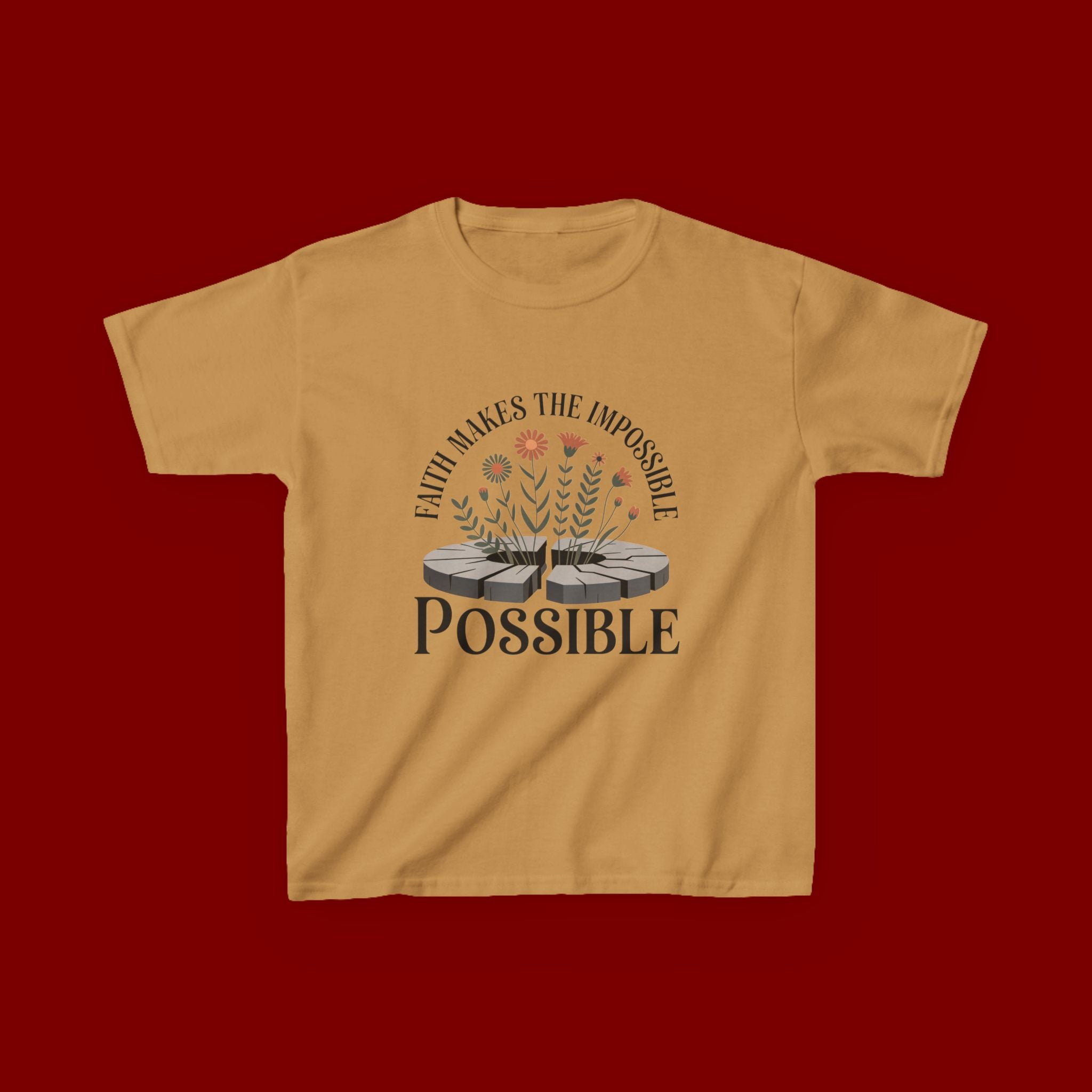 Kids Tee — “Faith Makes the Impossible Possible” Floral Inspirational Shirt