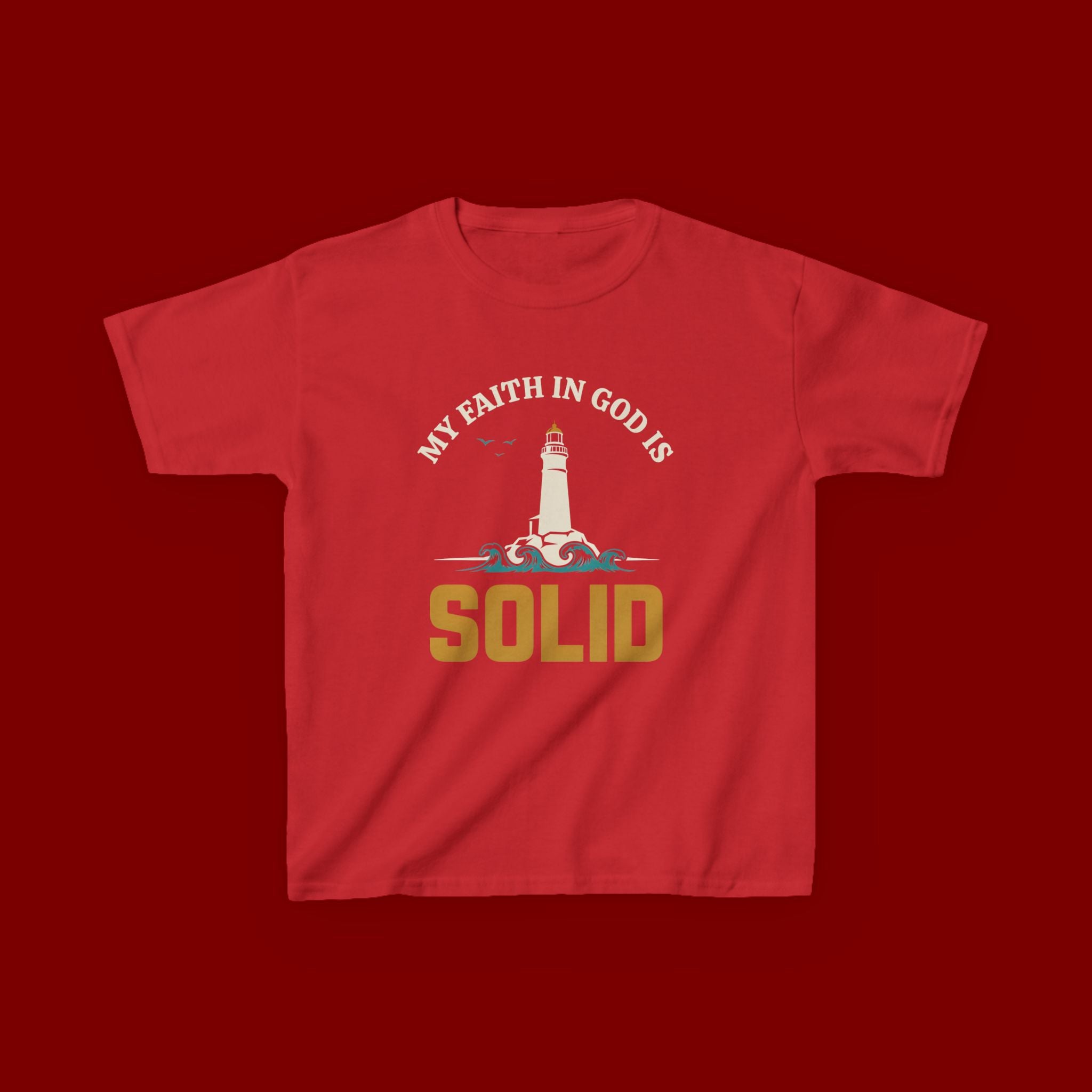 Kids T-Shirt — “My Faith in God is Solid” Lighthouse Christian Tee